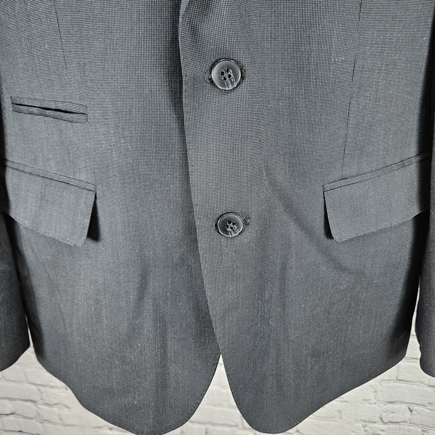 J. Ferrar Black Slim Fit 2 Button Double Vented Peak Blazer Sport Coat 42S