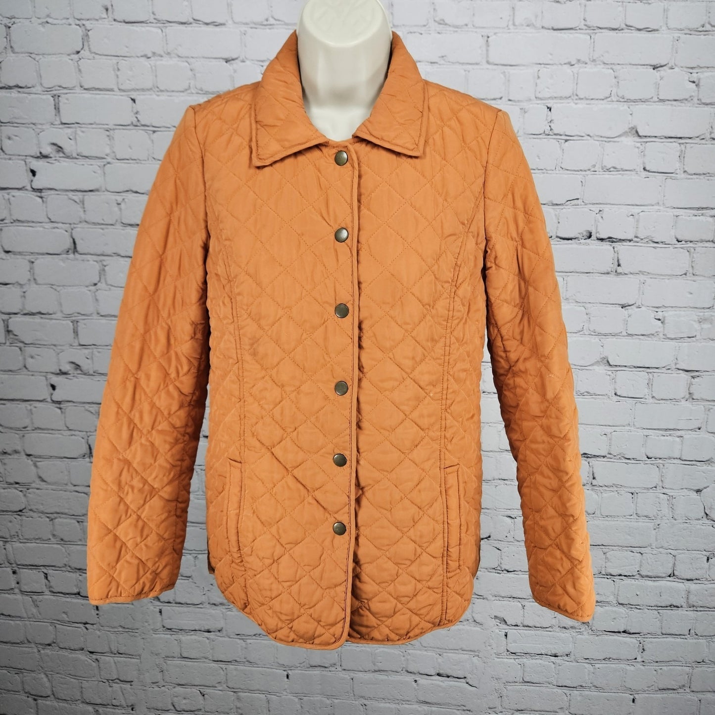 J. Jill Orange Quilted Lightweight Insulated Snap Collared Pockets Jacket XS