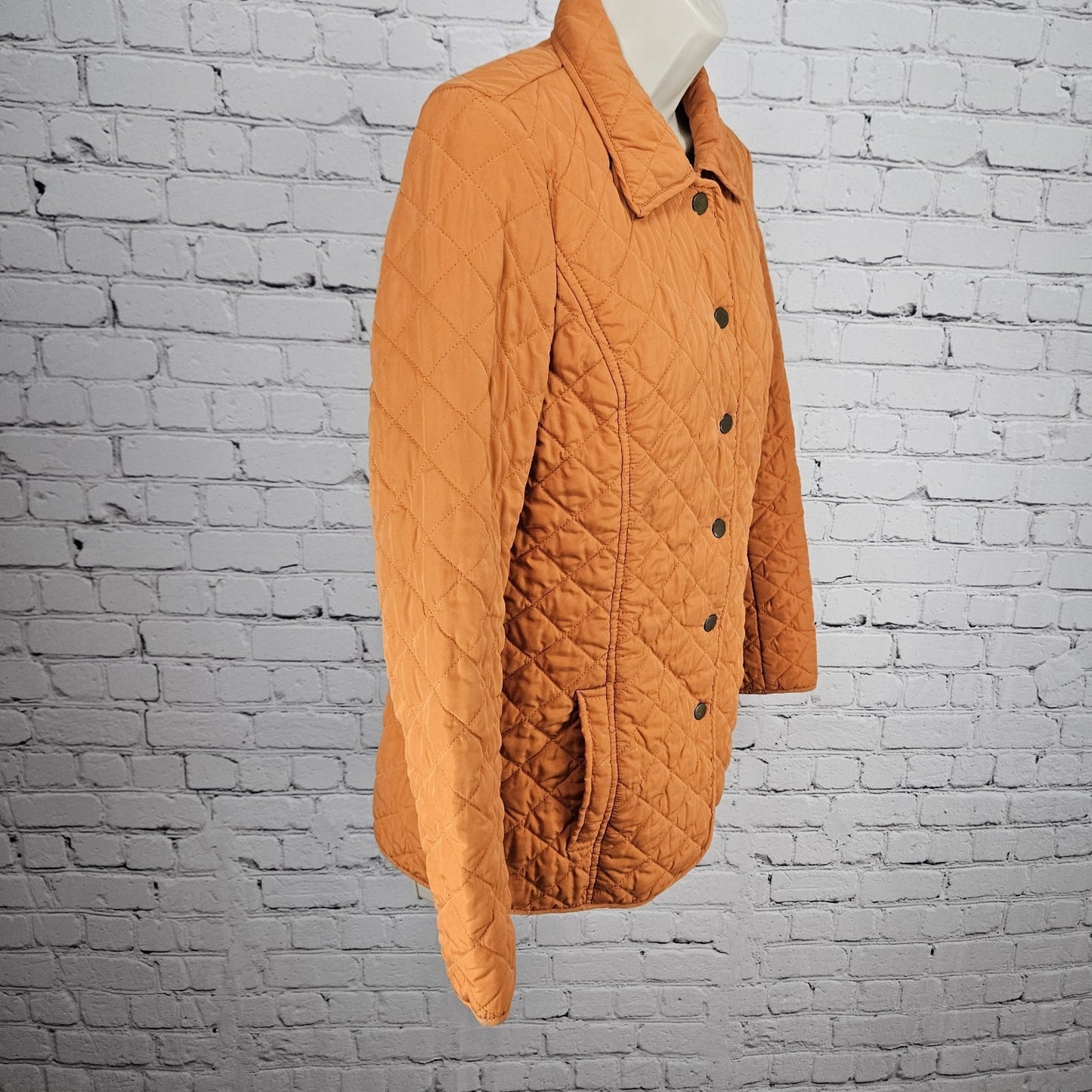 J. Jill Orange Quilted Lightweight Insulated Snap Collared Pockets Jacket XS