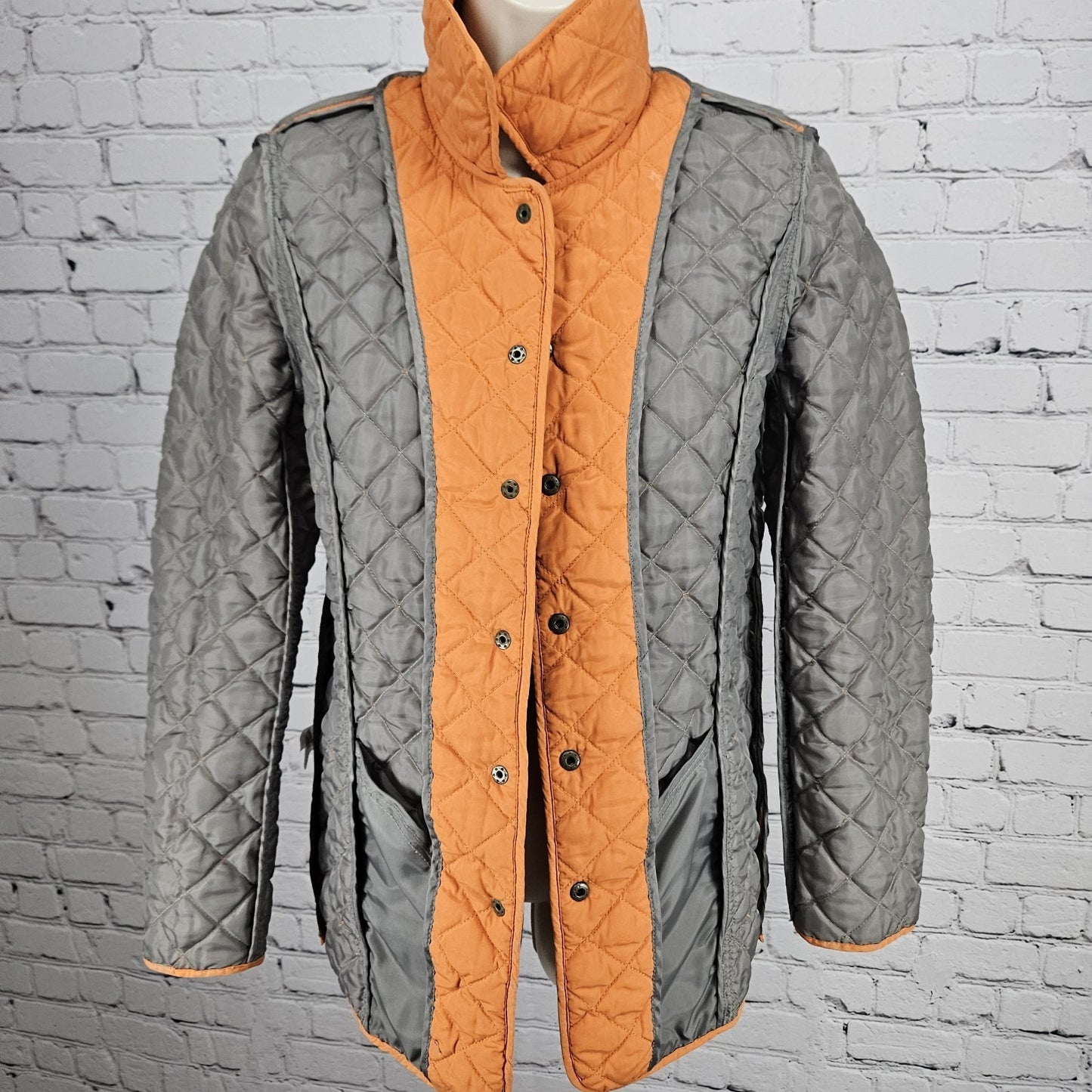 J. Jill Orange Quilted Lightweight Insulated Snap Collared Pockets Jacket XS