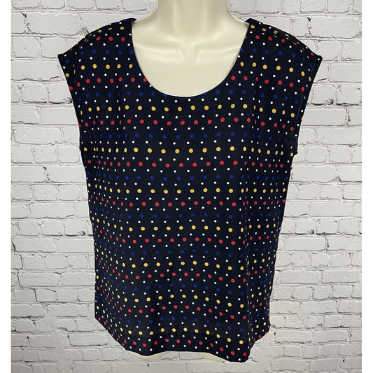Tommy Hilfiger Navy Polka Dot Boxy Lightweight Cap Sleeve Blouse Top Size XS