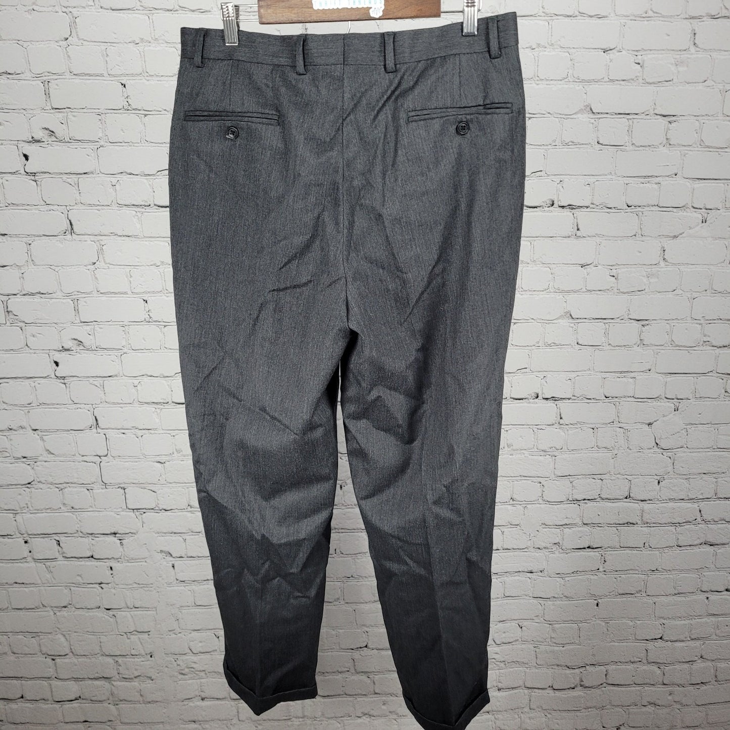 Joseph & Feiss Grey Wool Blend Pleated Cuffed Straight Dress Pants 35x30 (34x30)