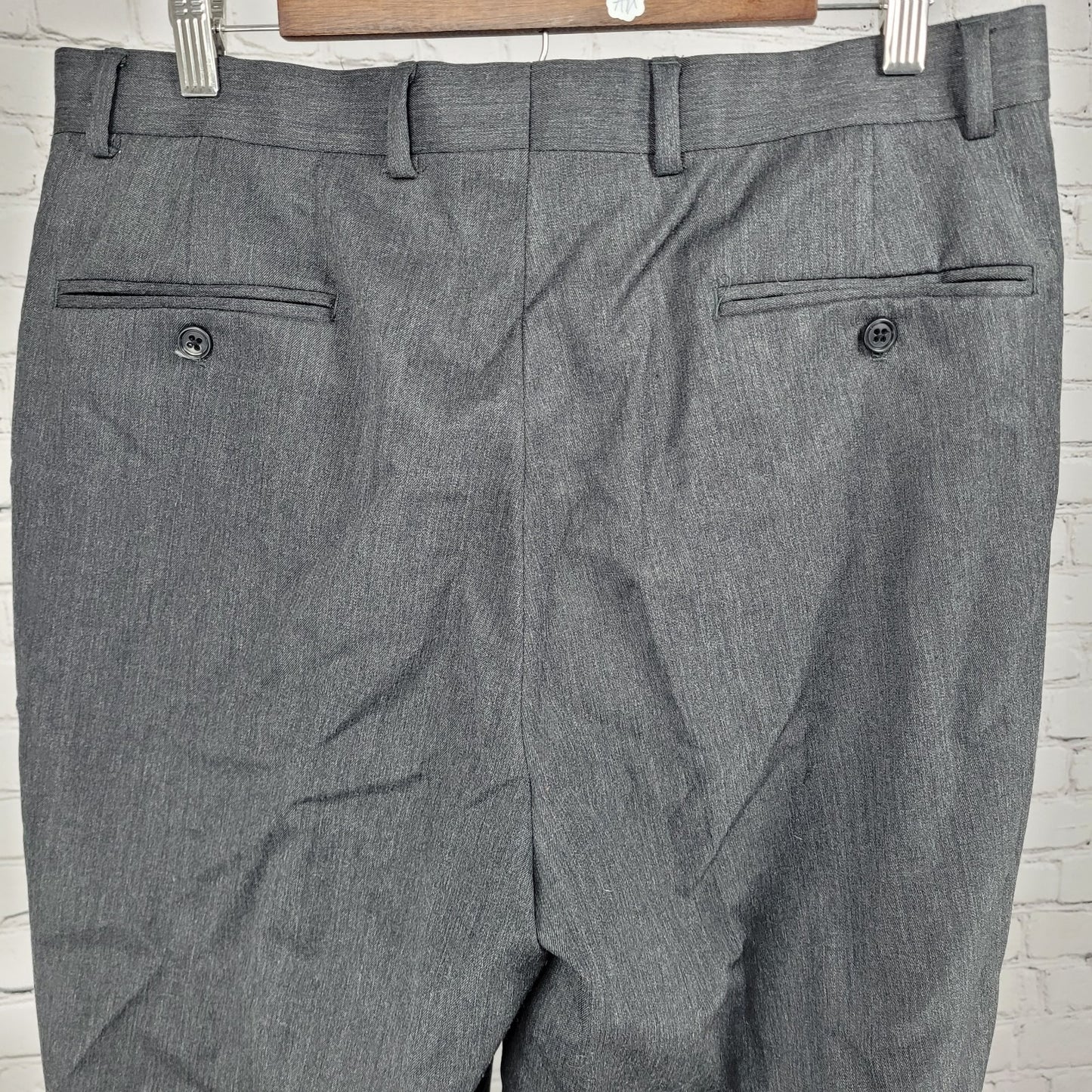 Joseph & Feiss Grey Wool Blend Pleated Cuffed Straight Dress Pants 35x30 (34x30)