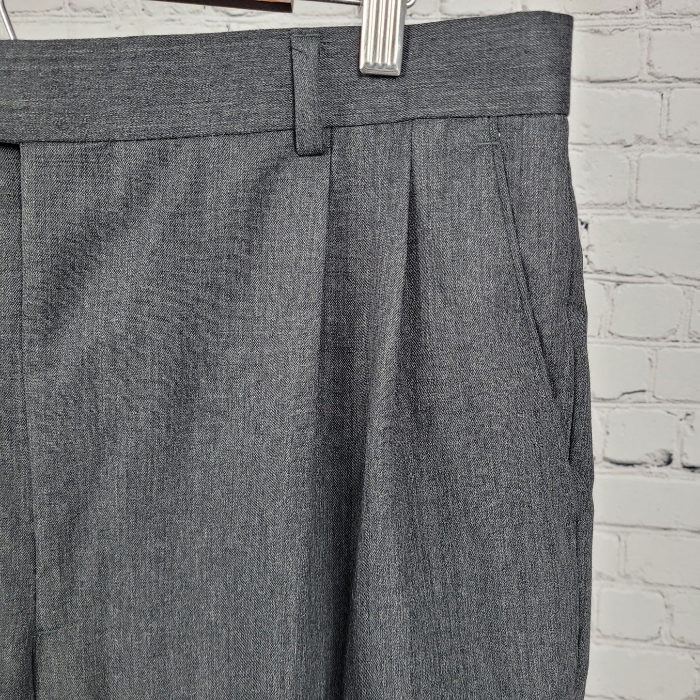 Joseph & Feiss Grey Wool Blend Pleated Cuffed Straight Dress Pants 35x30 (34x30)