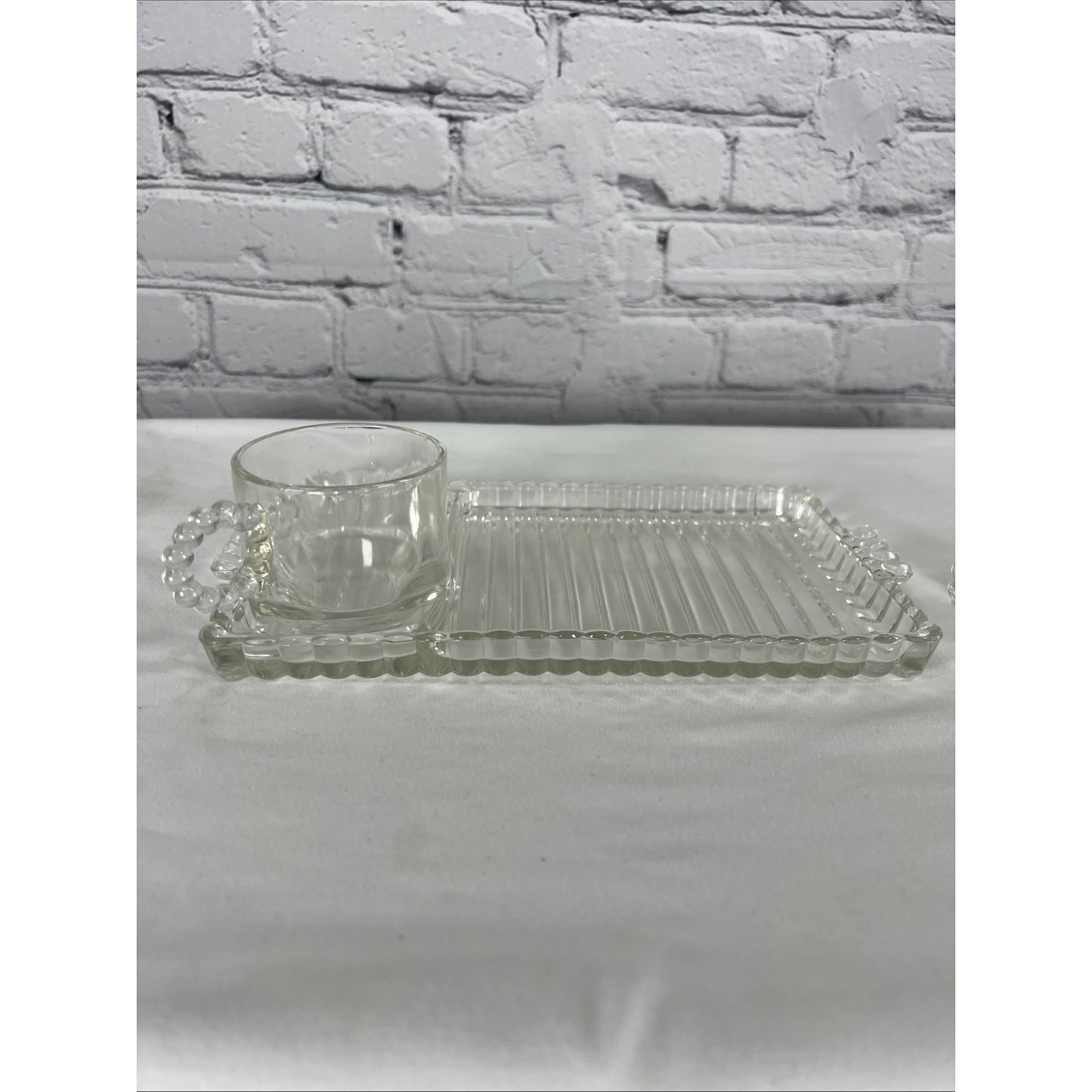 VTG Hazel-Atlas Orchard Crystal Party Set Snack Sip Smoke Cup Tray Set Of 5