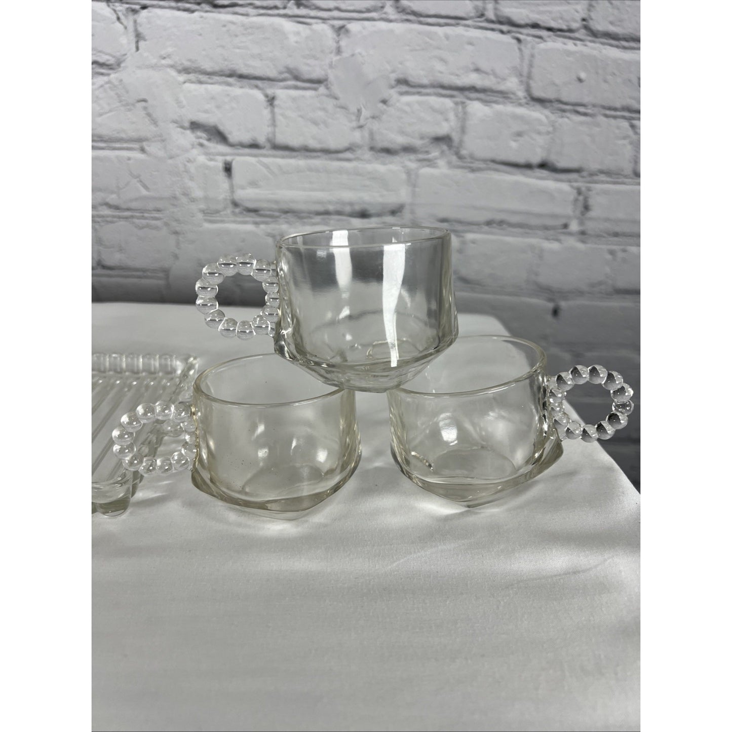 VTG Hazel-Atlas Orchard Crystal Party Set Snack Sip Smoke Cup Tray Set Of 5