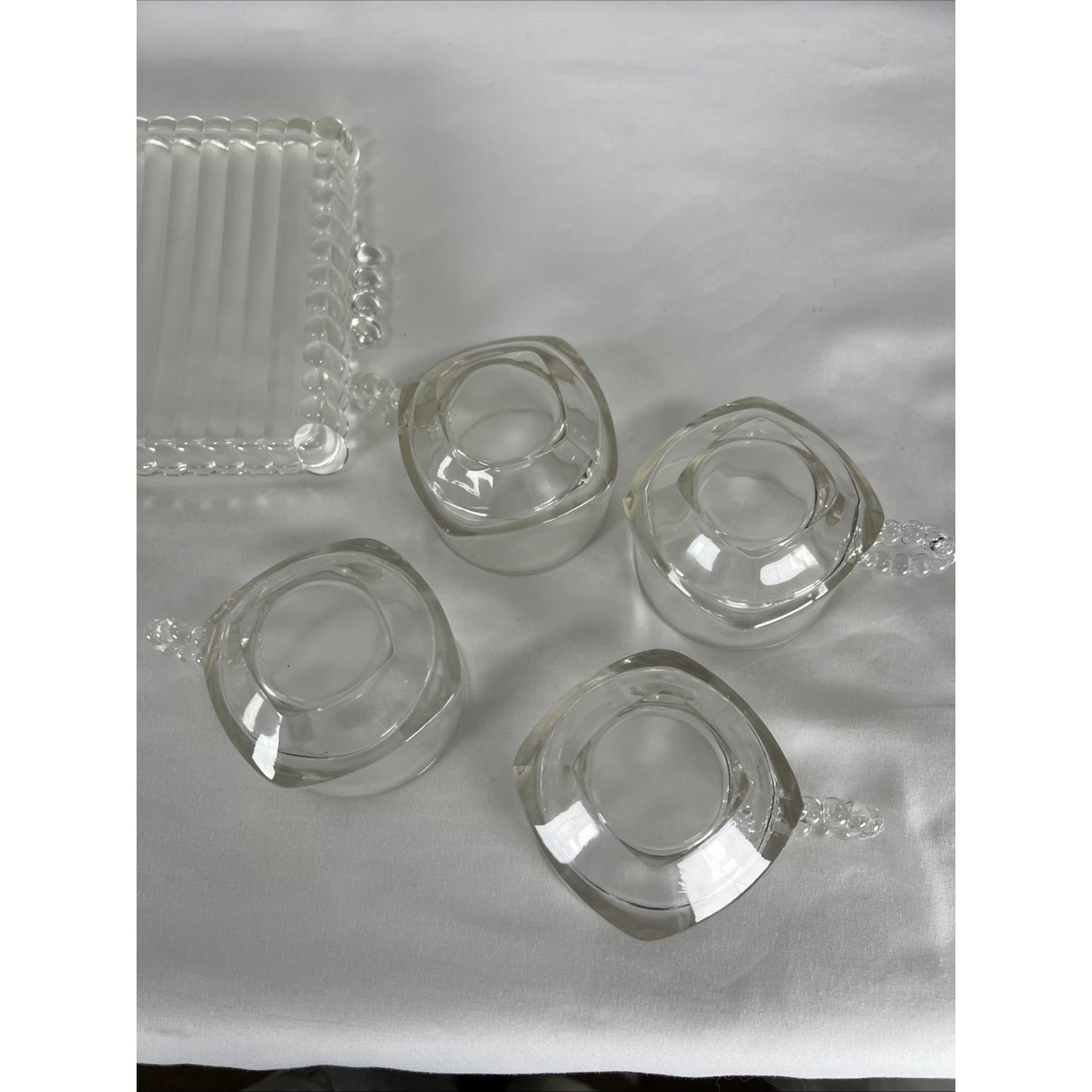 VTG Hazel-Atlas Orchard Crystal Party Set Snack Sip Smoke Cup Tray Set Of 5