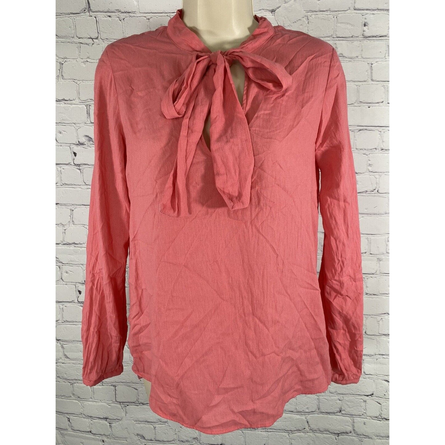 Zara Trafaluc Pink Long Sleeve Neck Tie Blouse S Small