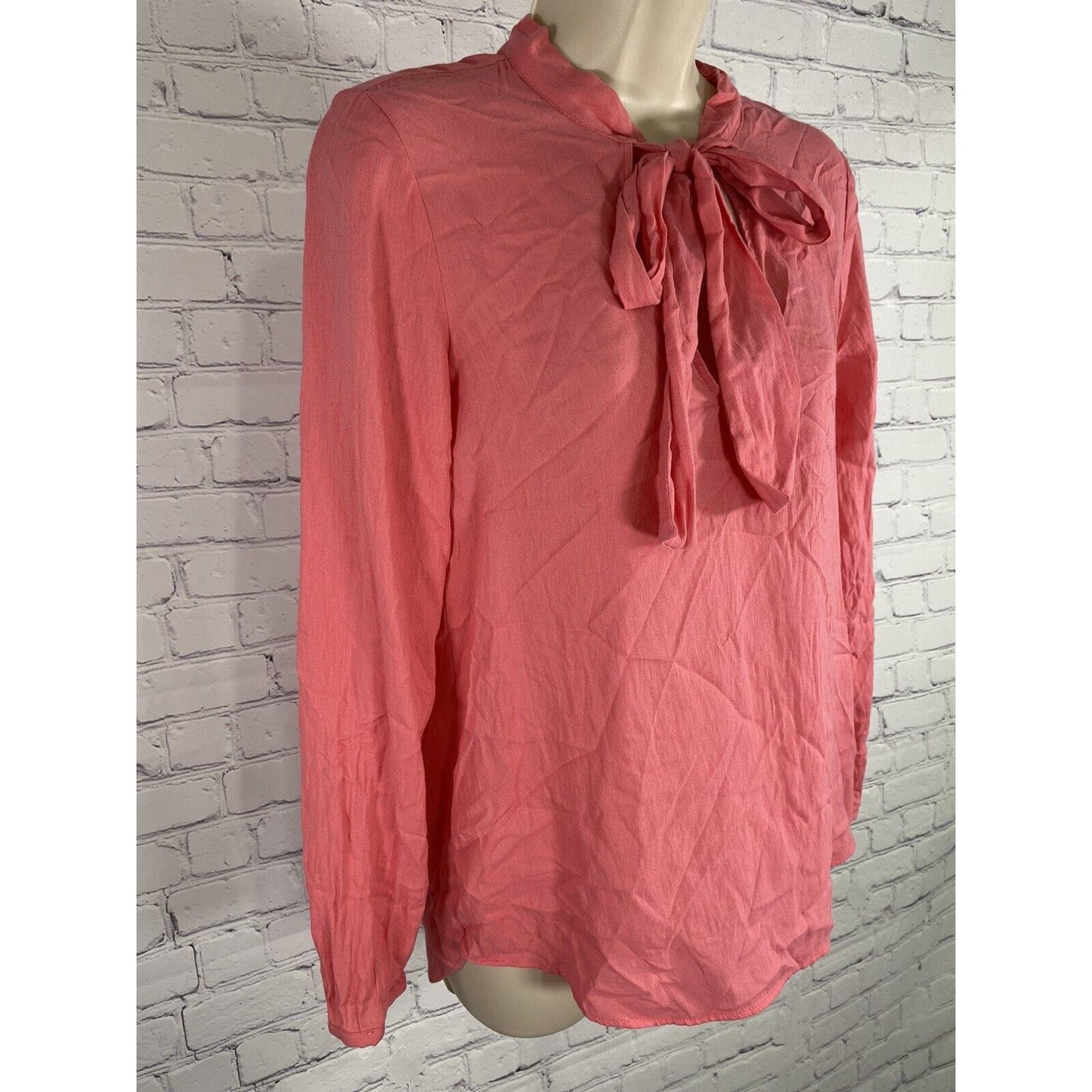Zara Trafaluc Pink Long Sleeve Neck Tie Blouse S Small