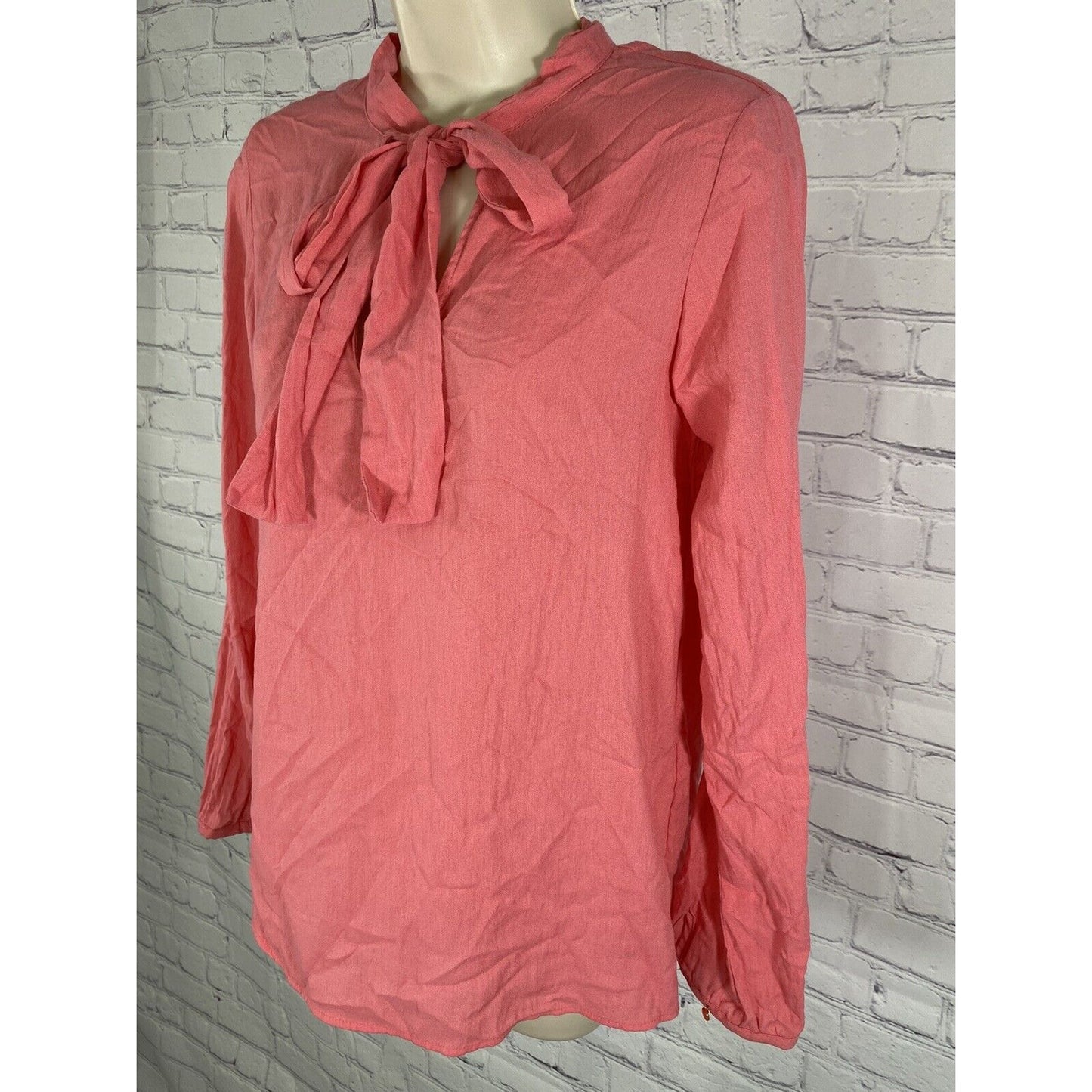 Zara Trafaluc Pink Long Sleeve Neck Tie Blouse S Small