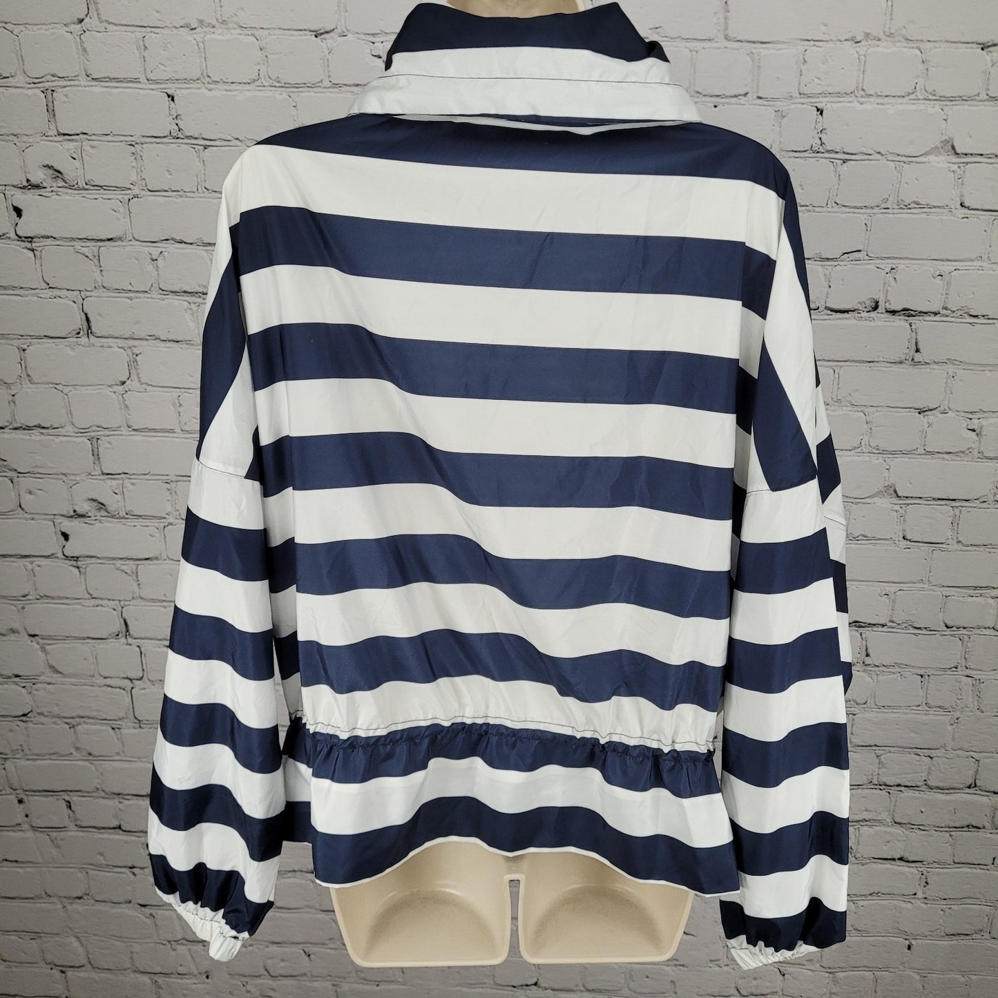 Zara Navy White Boxy Hideable Hood Lightweight Windbreaker Jacket Size Large L