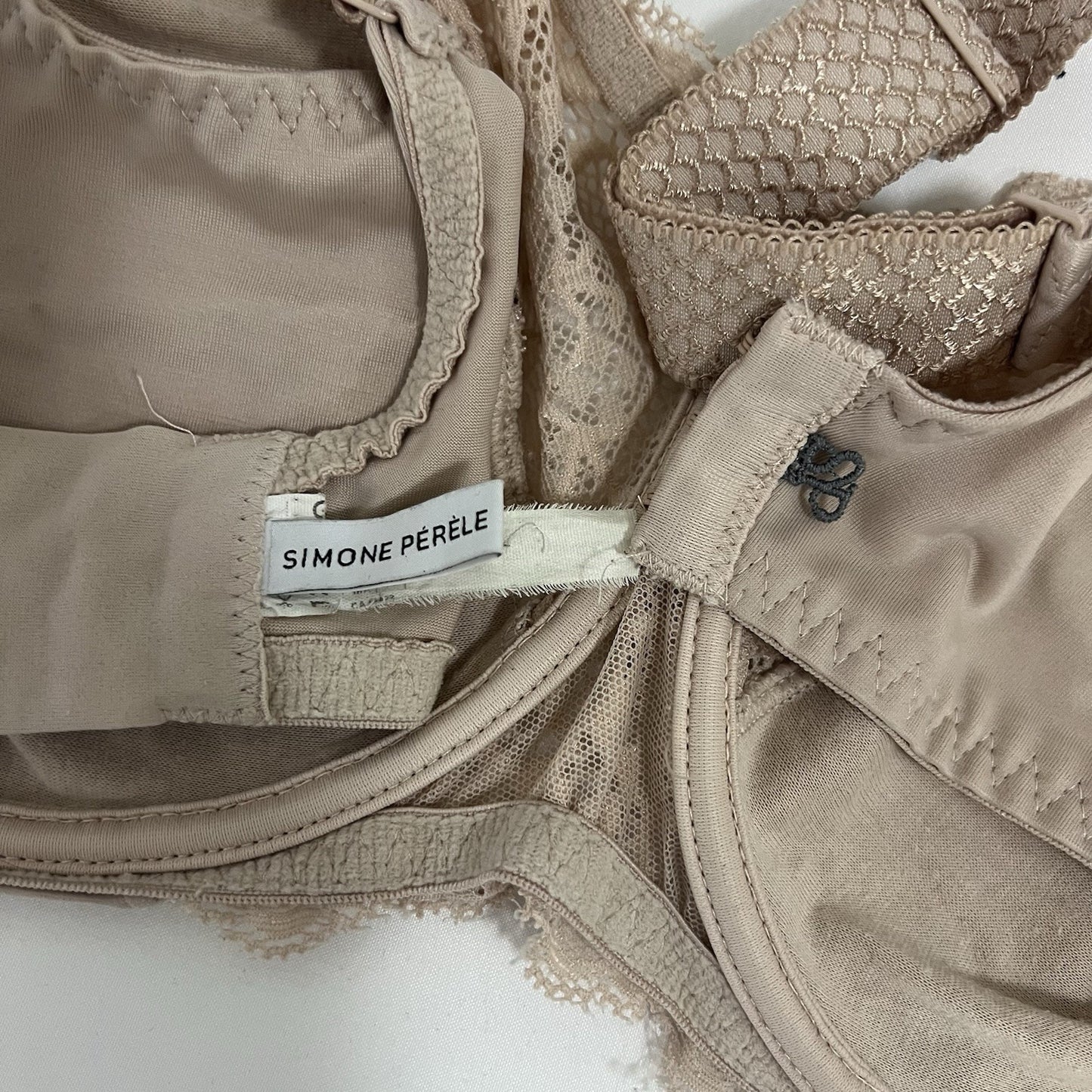 VTG Simone Pérèle Nude Semi Sheer Lace Underwire Lined Unpadded Bra US 34