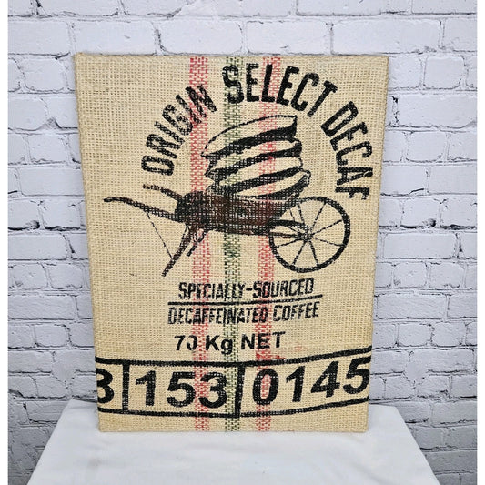 Origin Select Coffee Authentic Burlap Sack Wrapped Canvas Wood Framed Art 24x18