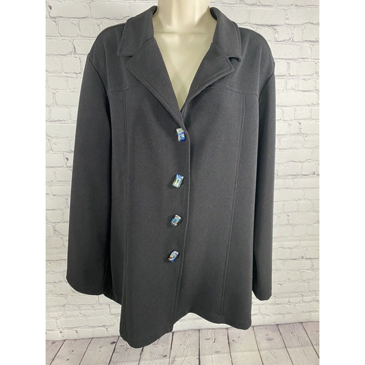 VTG Chicos Design Black Collared Long Sleeve Thick Three Button Shirt Size 3 / L