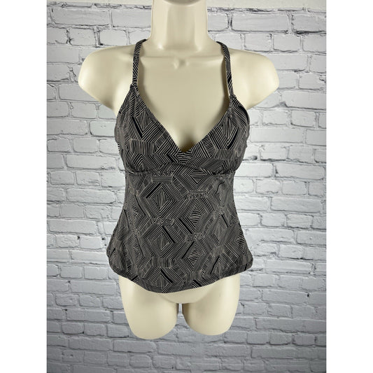 Garnet Hill Tan Black Tankini Strappy Swim Top Backless Lightly Padded Lined 02