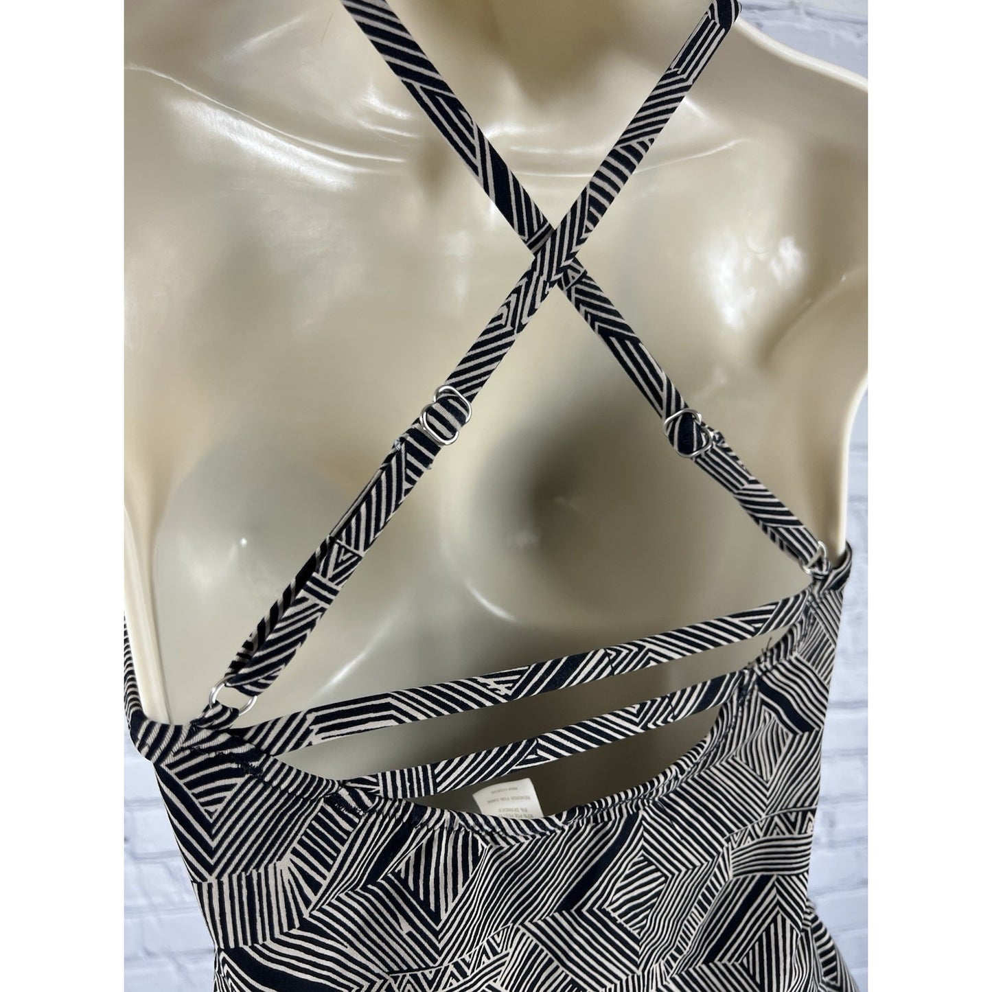 Garnet Hill Tan Black Tankini Strappy Swim Top Backless Lightly Padded Lined 02