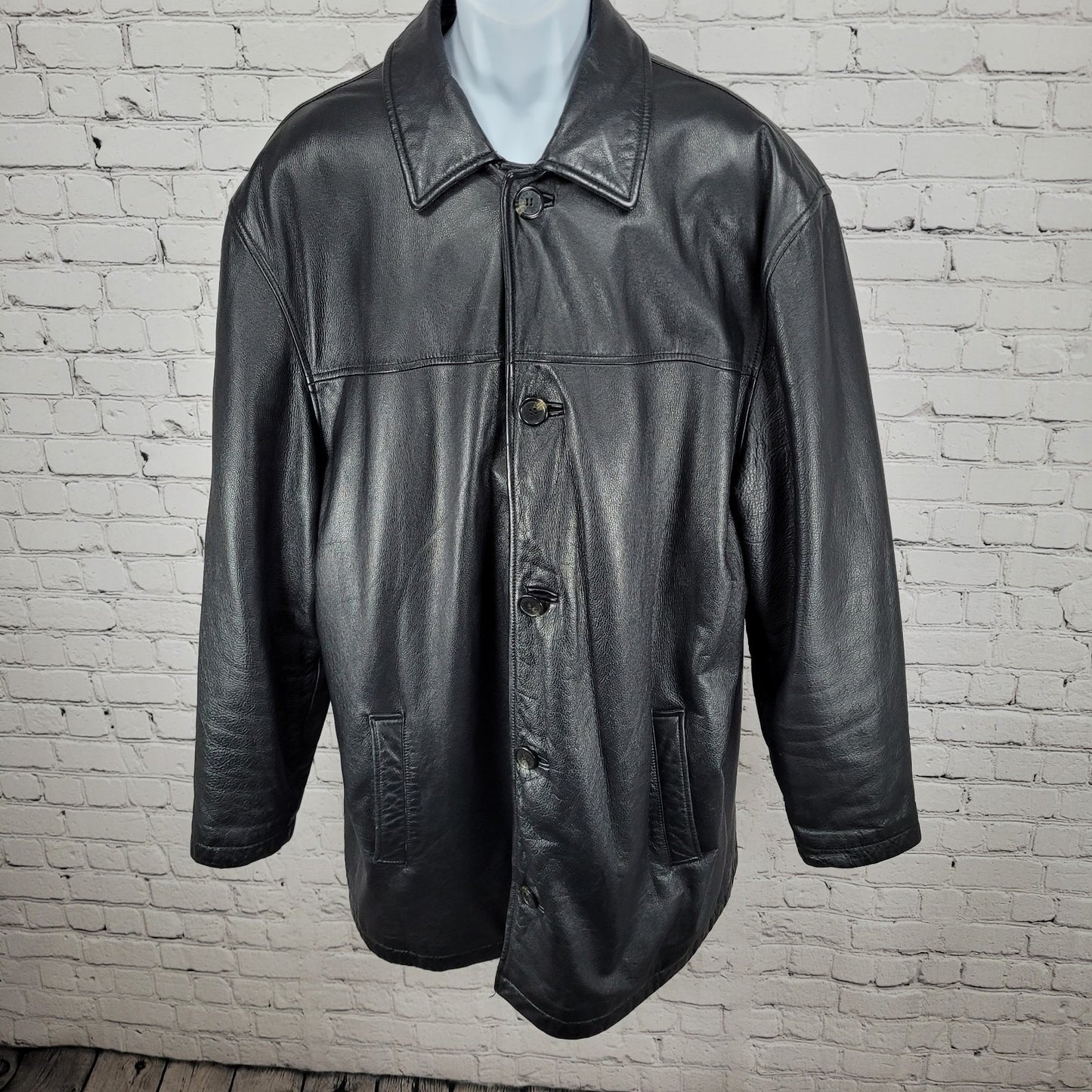 DOCKERS Black Genuine Leather Buttoned Collared Inner Pockets Jacket Size XL