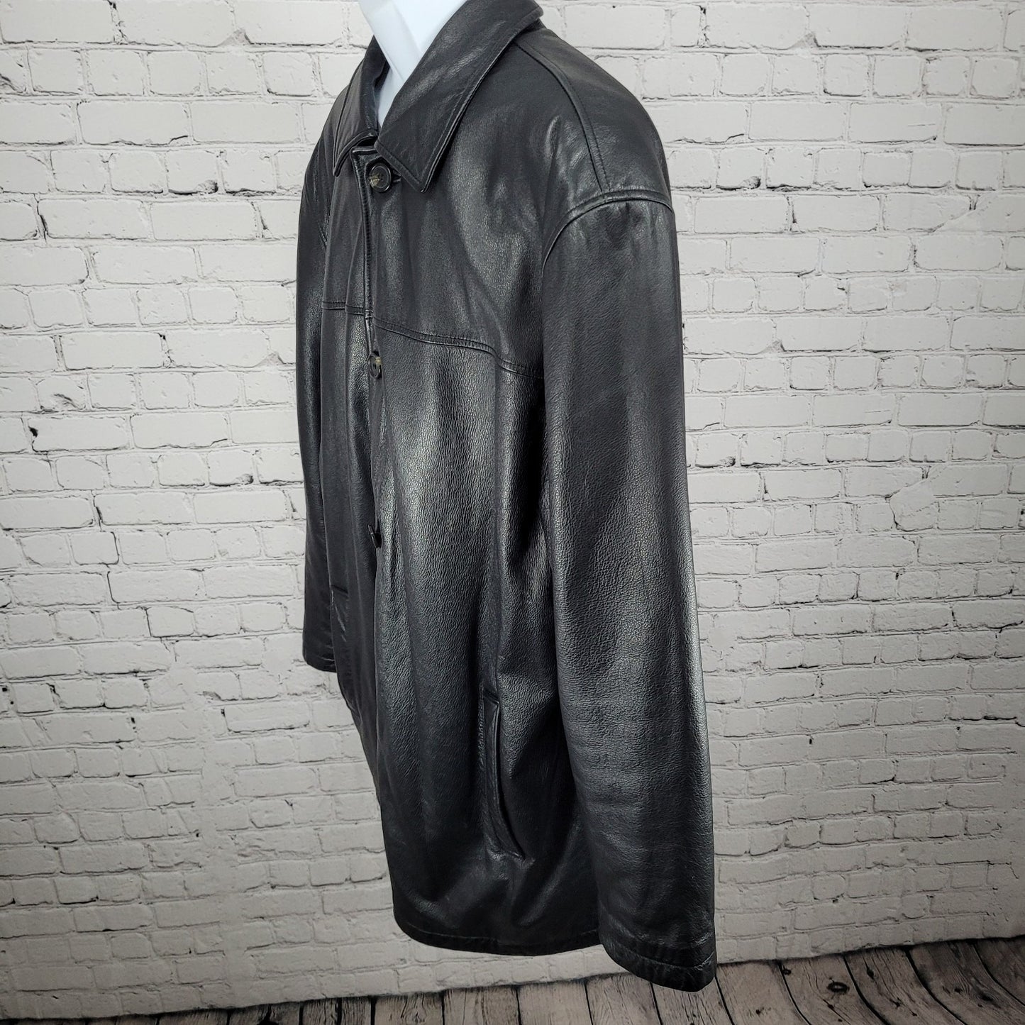 DOCKERS Black Genuine Leather Buttoned Collared Inner Pockets Jacket Size XL