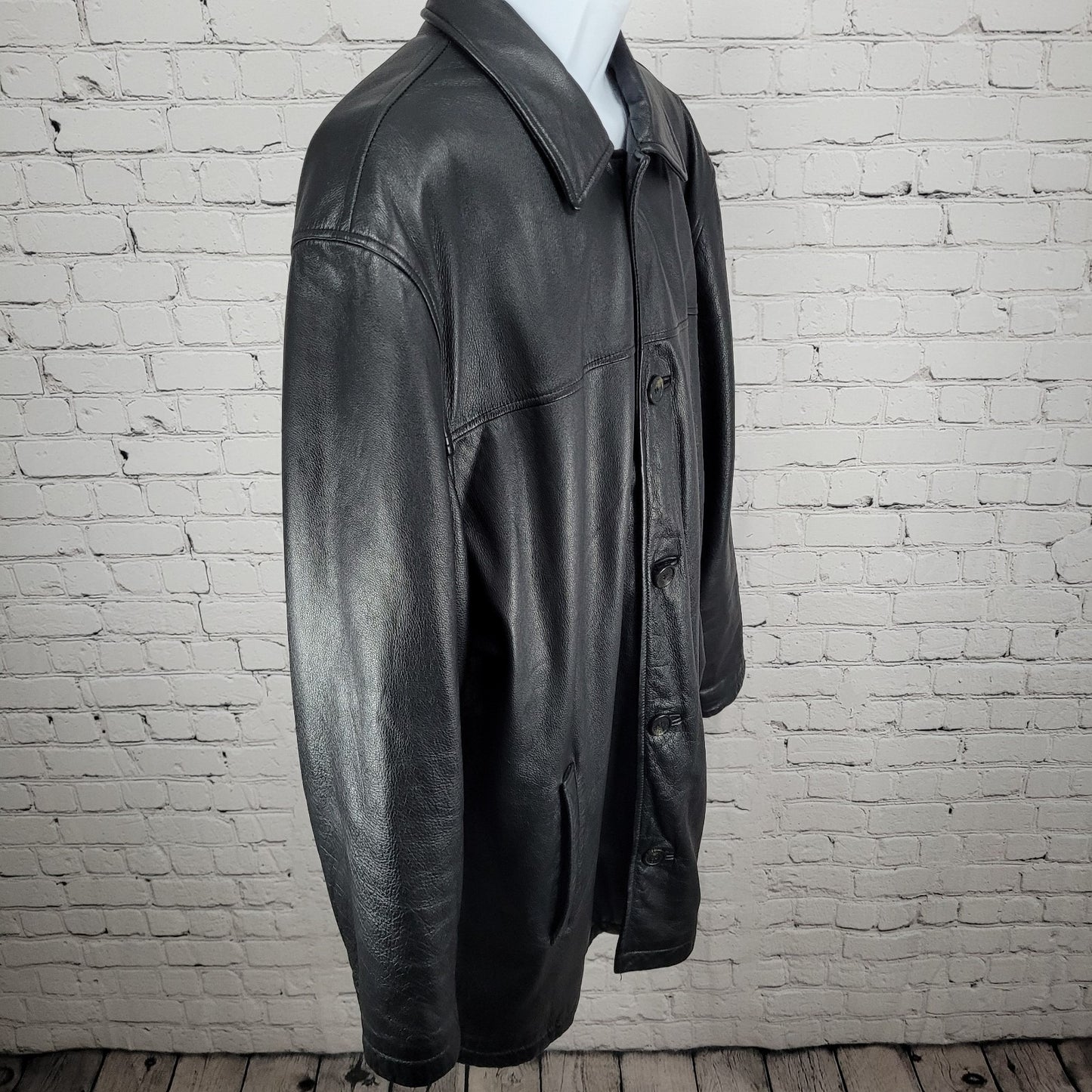 DOCKERS Black Genuine Leather Buttoned Collared Inner Pockets Jacket Size XL