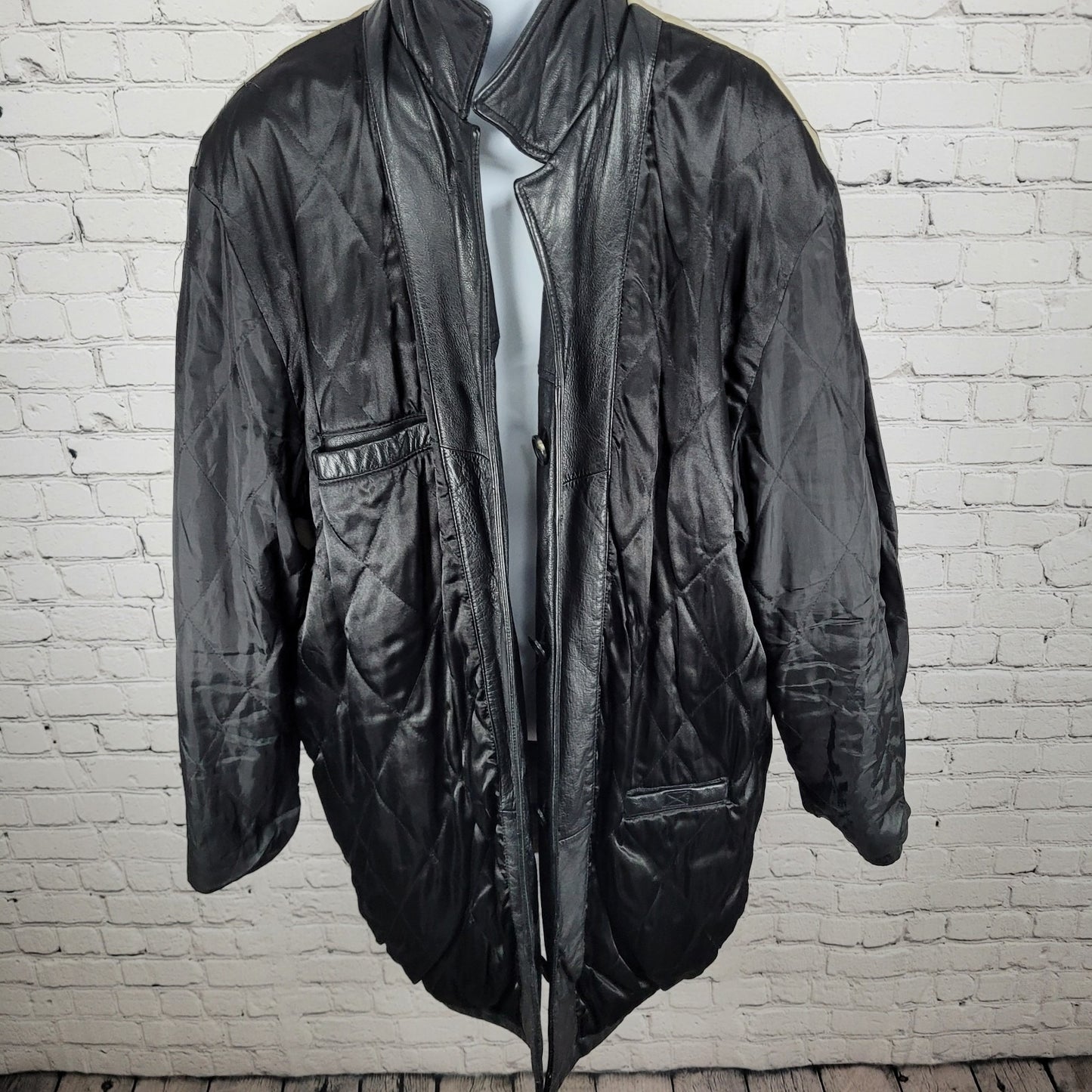 DOCKERS Black Genuine Leather Buttoned Collared Inner Pockets Jacket Size XL