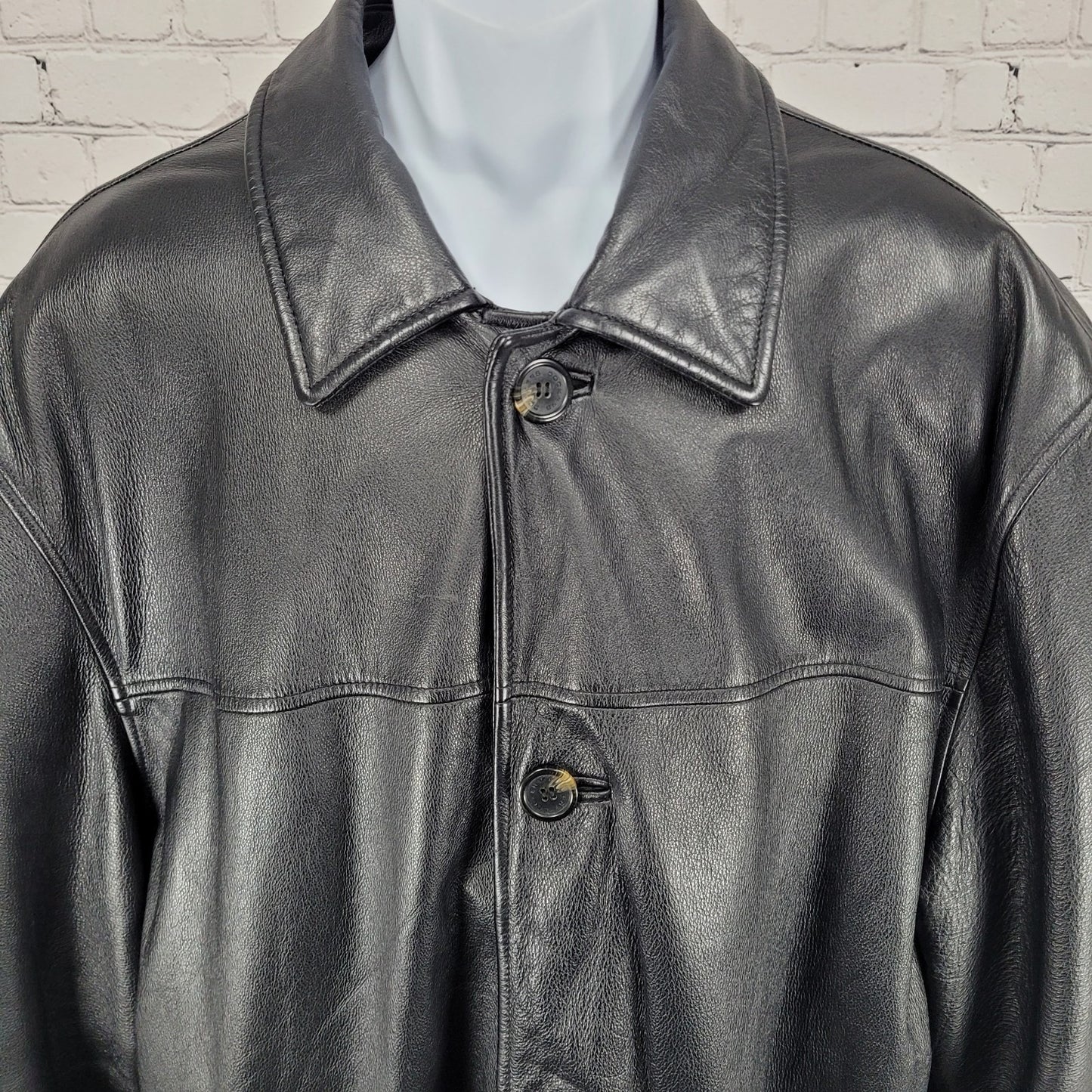 DOCKERS Black Genuine Leather Buttoned Collared Inner Pockets Jacket Size XL