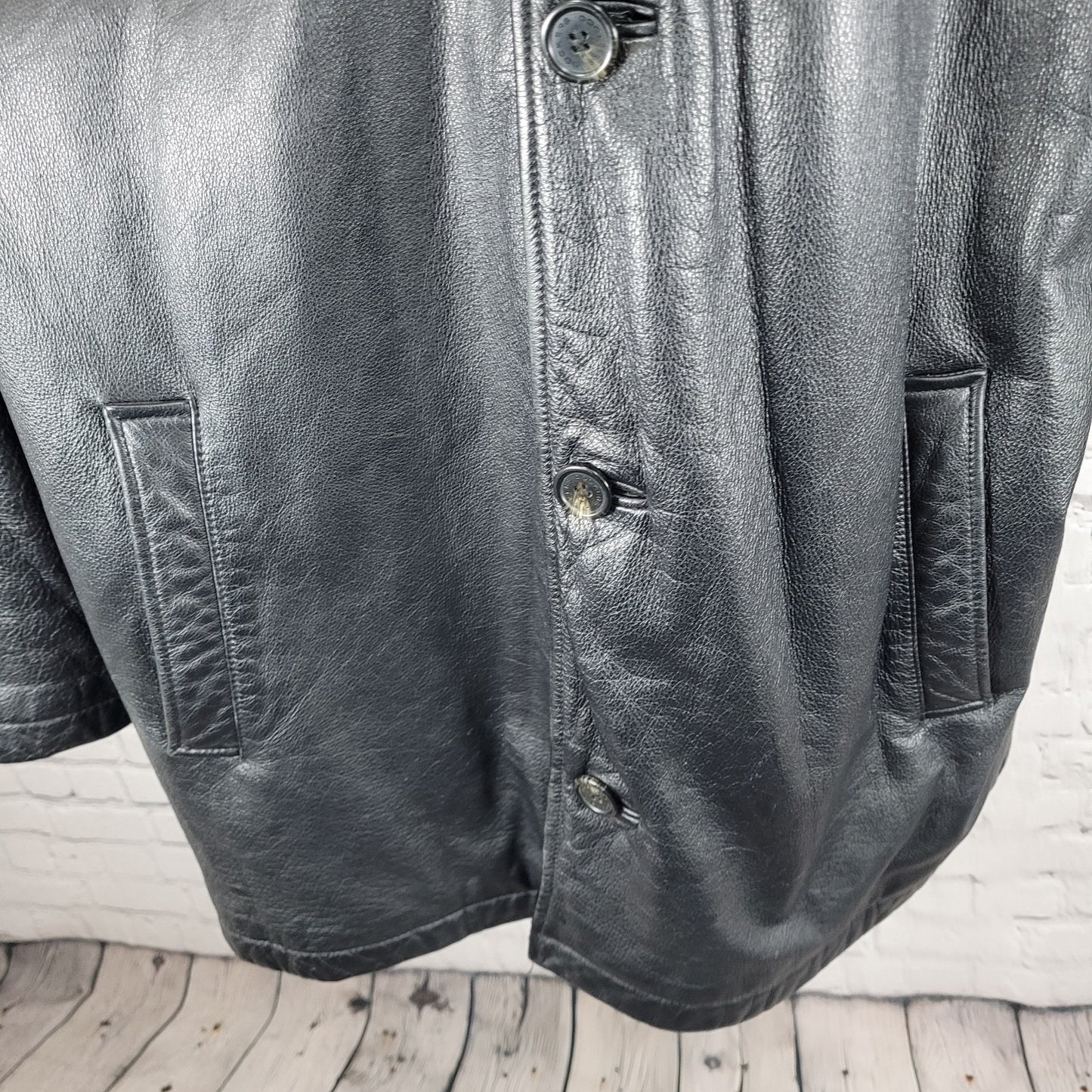 DOCKERS Black Genuine Leather Buttoned Collared Inner Pockets Jacket Size XL