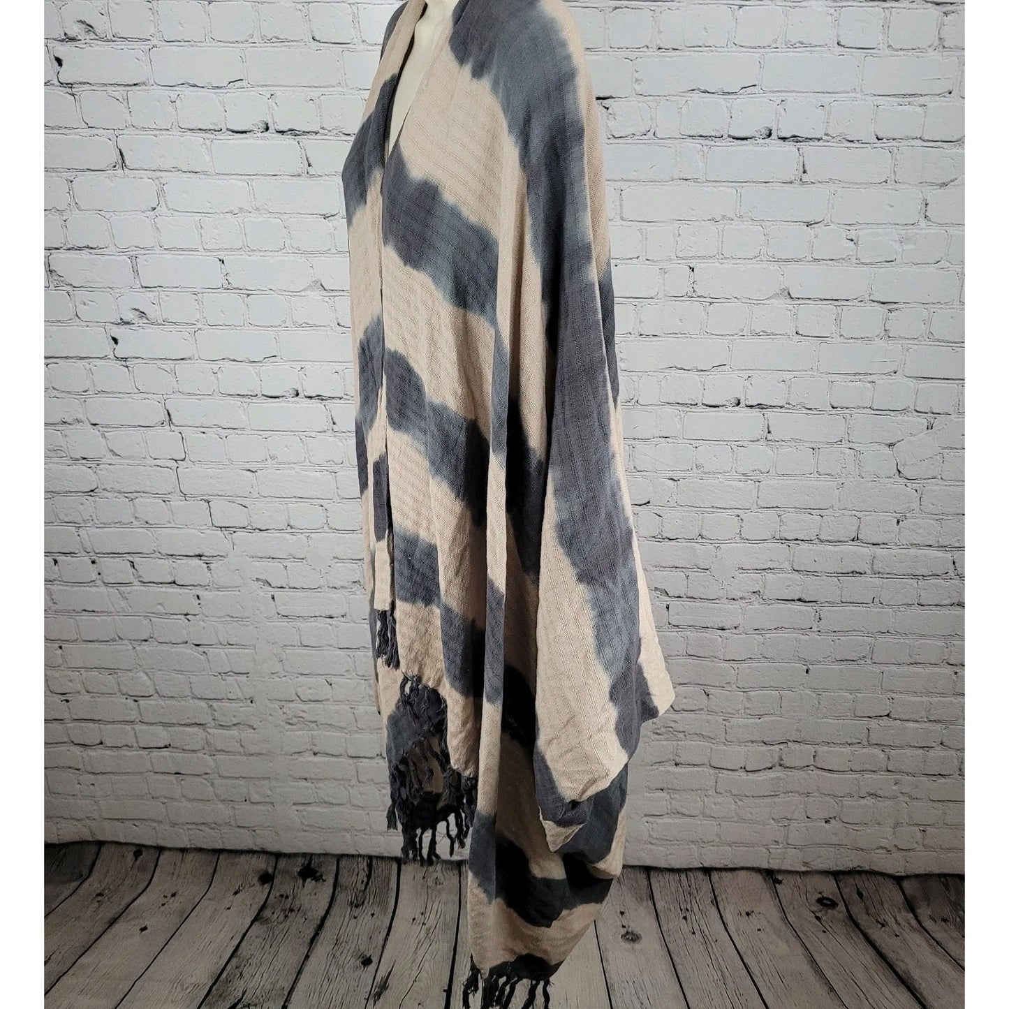 Ketzali Beige & Grey Handmade Cotton Knit  Open Wrap Poncho Cardigan O/S