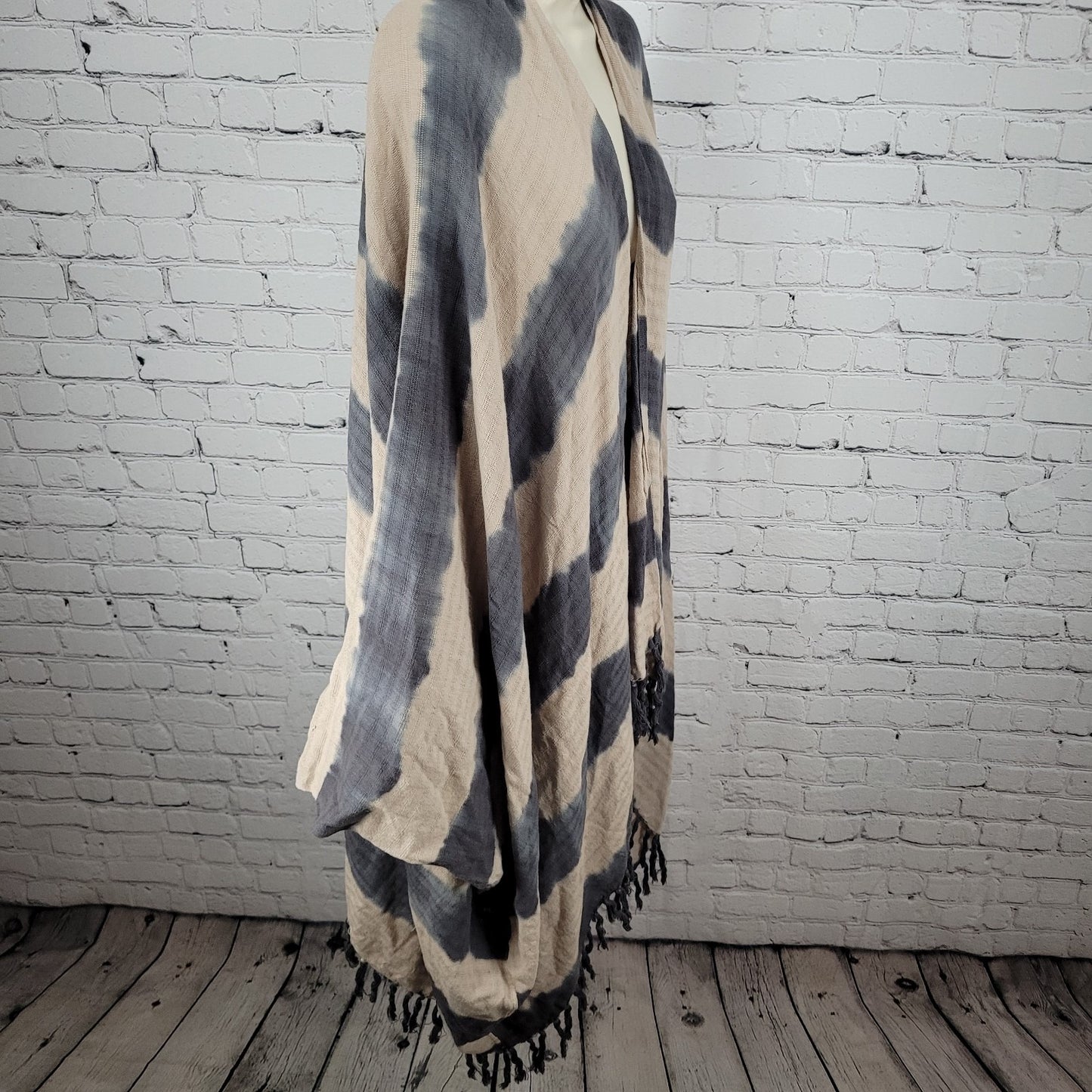 Ketzali Beige & Grey Handmade Cotton Knit  Open Wrap Poncho Cardigan O/S