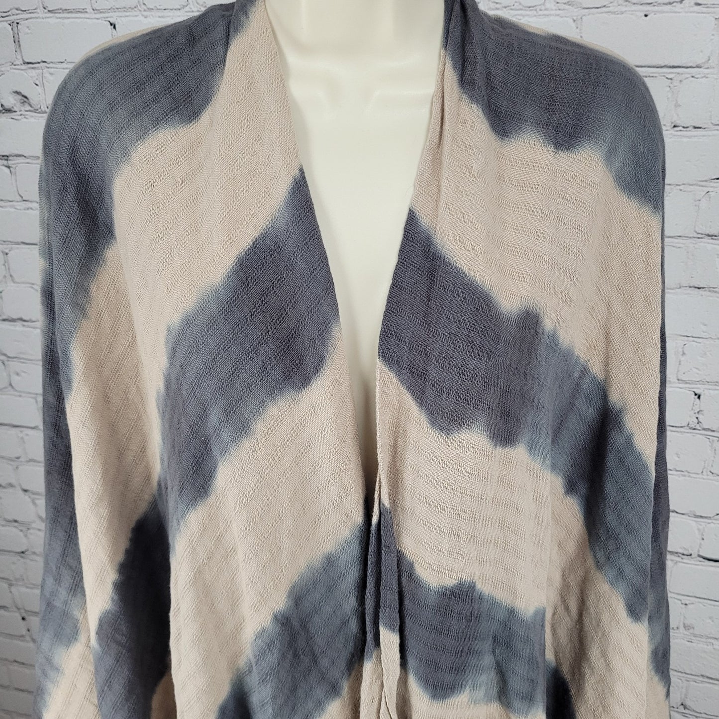 Ketzali Beige & Grey Handmade Cotton Knit  Open Wrap Poncho Cardigan O/S