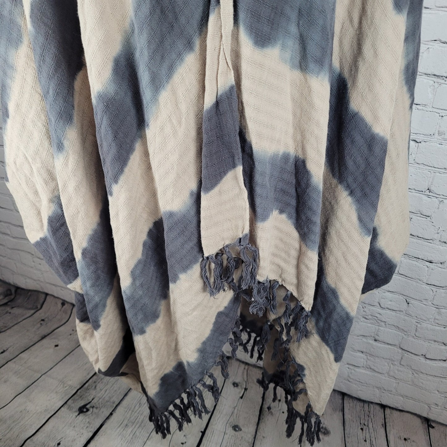 Ketzali Beige & Grey Handmade Cotton Knit  Open Wrap Poncho Cardigan O/S