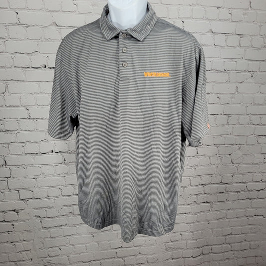 Whataburger Grey Striped Embroidered Logos Buttoned Short Sleeve Polo Shirt XL