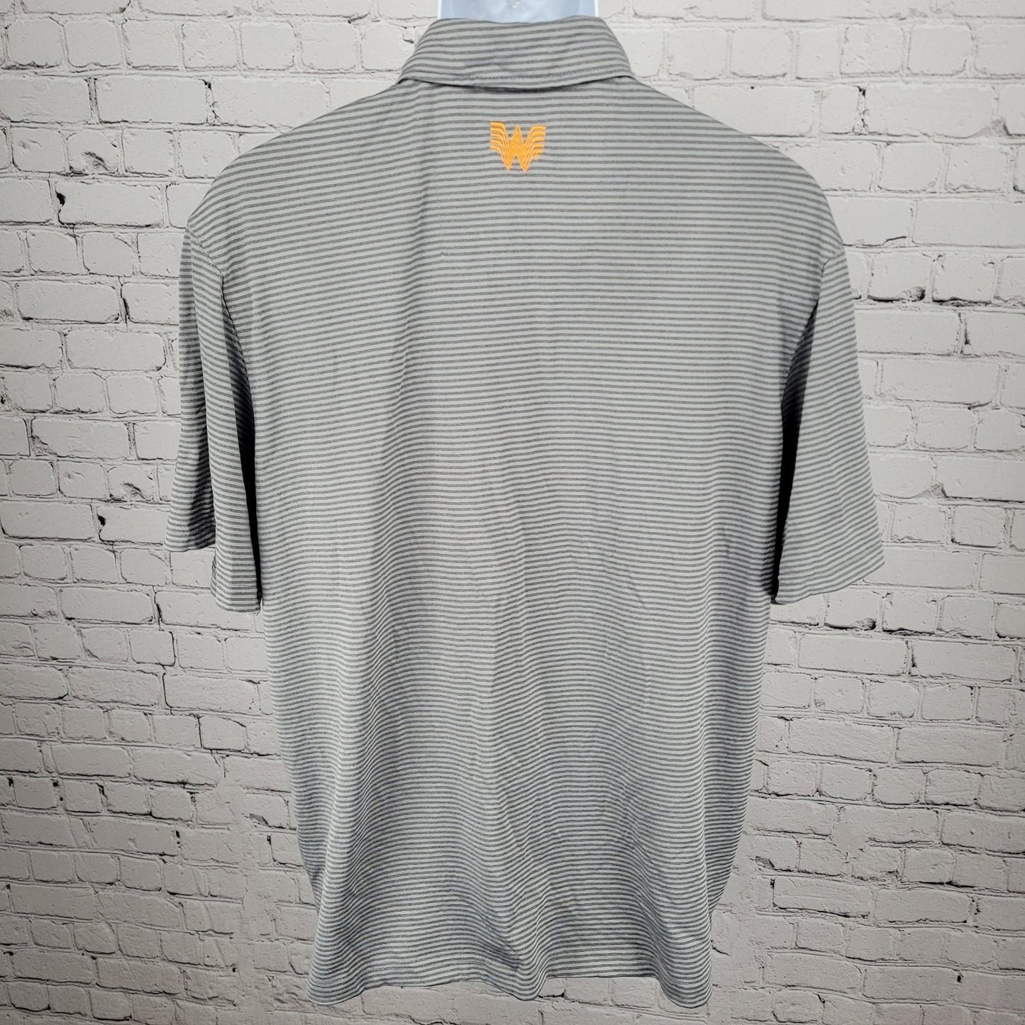 Whataburger Grey Striped Embroidered Logos Buttoned Short Sleeve Polo Shirt XL