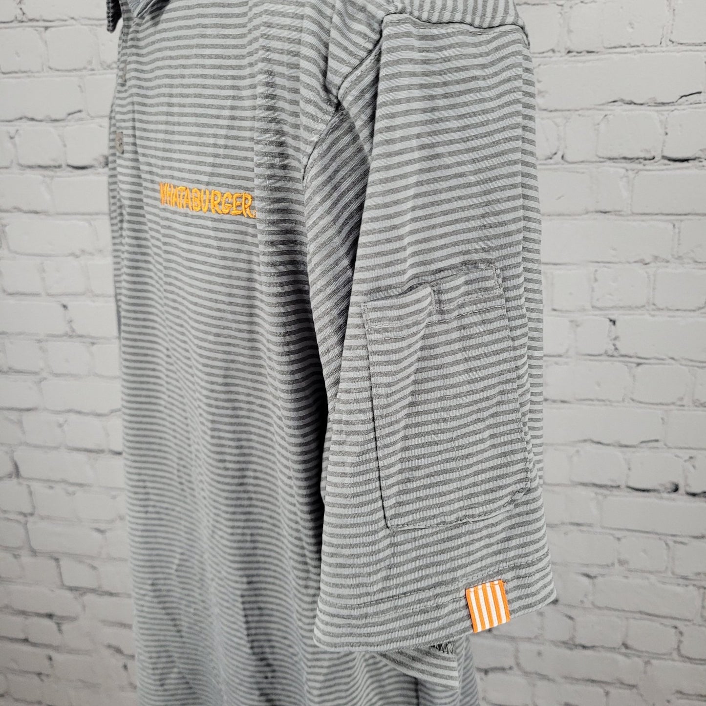 Whataburger Grey Striped Embroidered Logos Buttoned Short Sleeve Polo Shirt XL