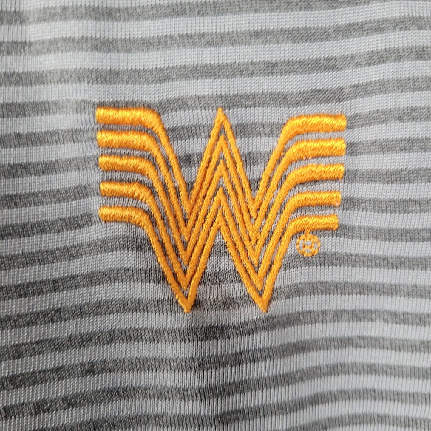 Whataburger Grey Striped Embroidered Logos Buttoned Short Sleeve Polo Shirt XL