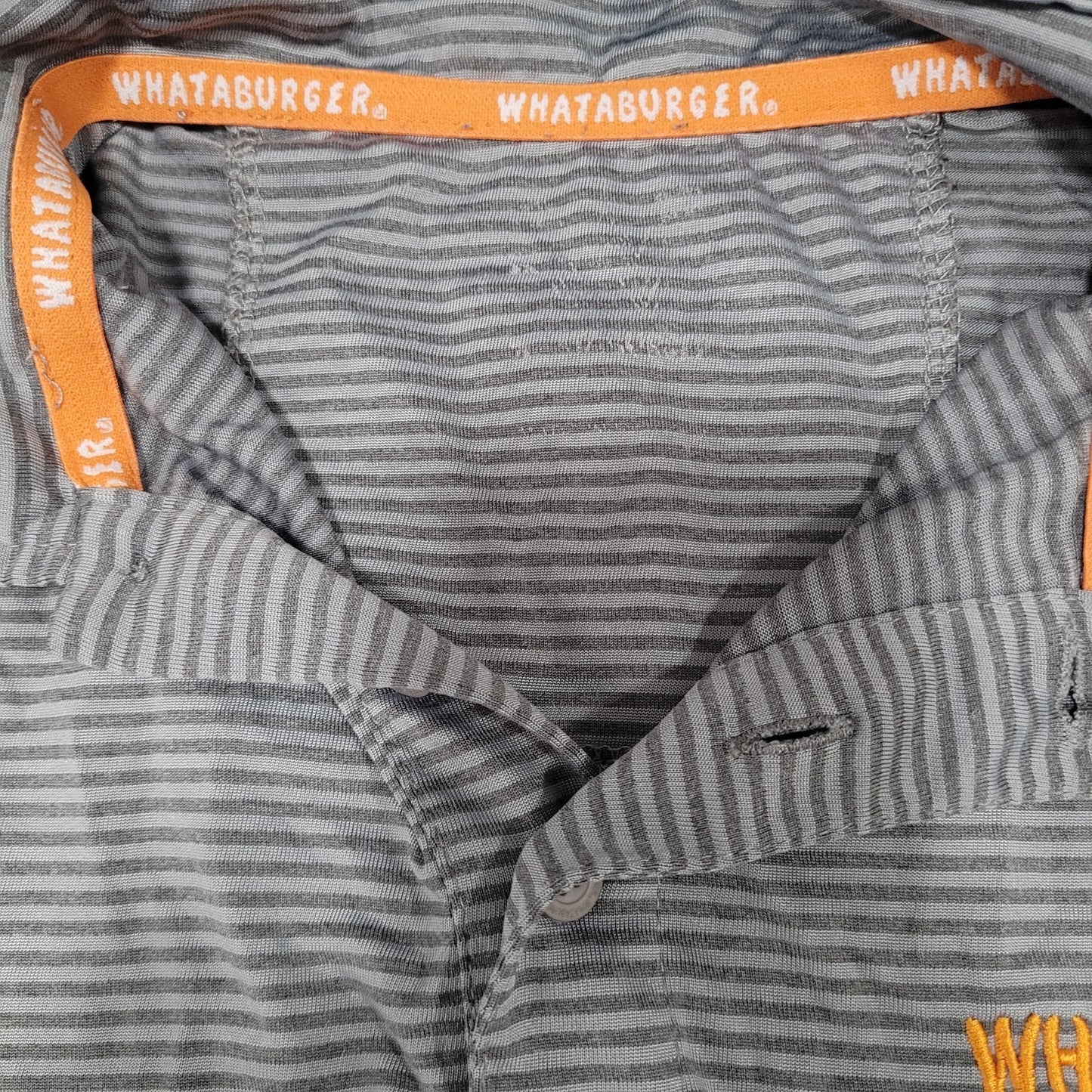 Whataburger Grey Striped Embroidered Logos Buttoned Short Sleeve Polo Shirt XL