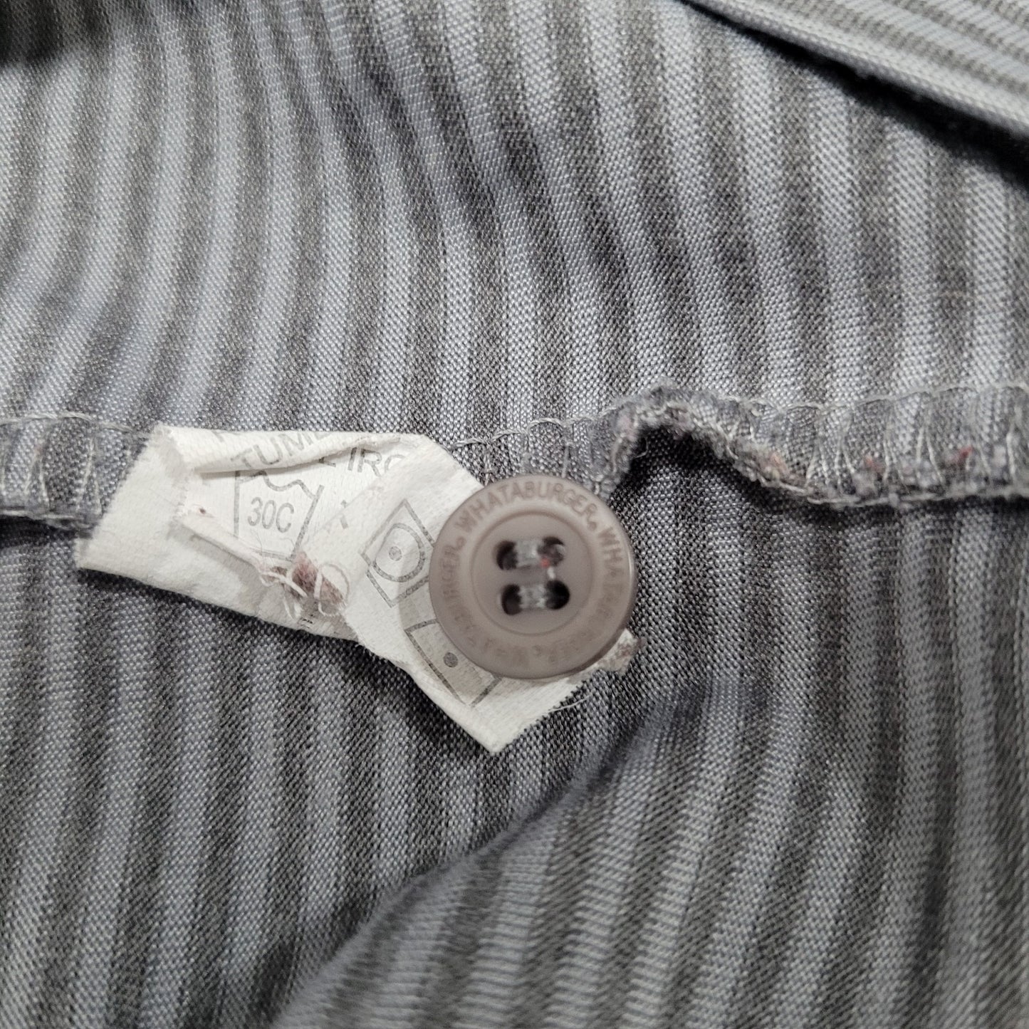 Whataburger Grey Striped Embroidered Logos Buttoned Short Sleeve Polo Shirt XL