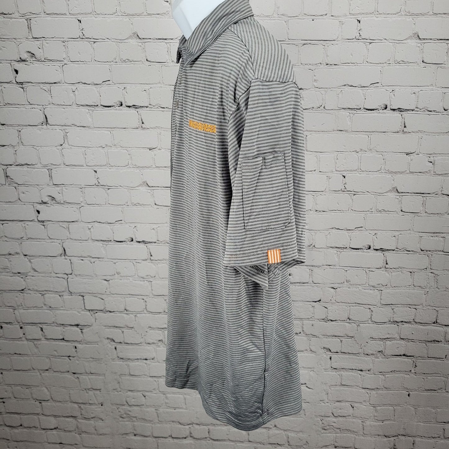 Whataburger Grey Striped Embroidered Logos Buttoned Short Sleeve Polo Shirt XL