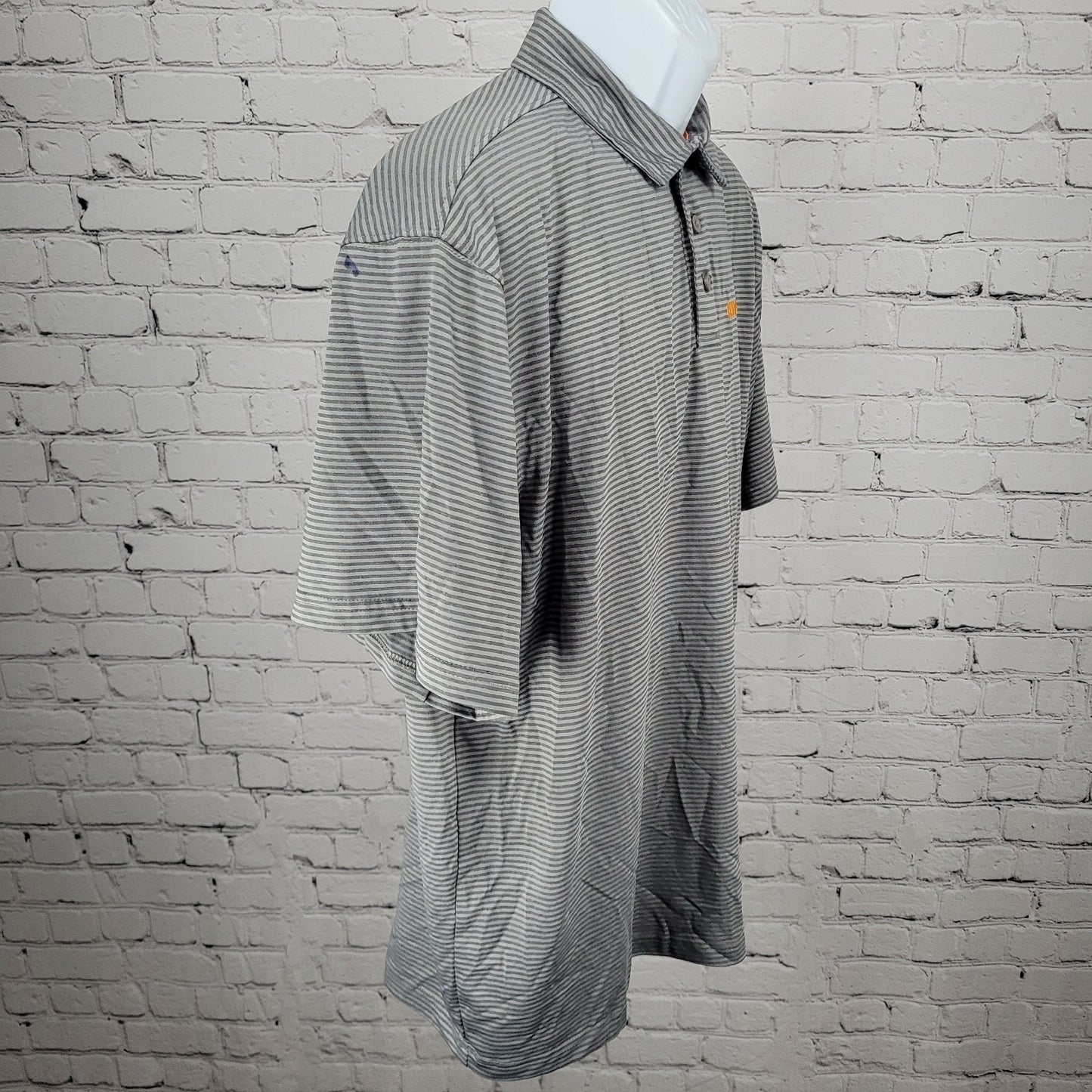 Whataburger Grey Striped Embroidered Logos Buttoned Short Sleeve Polo Shirt XL