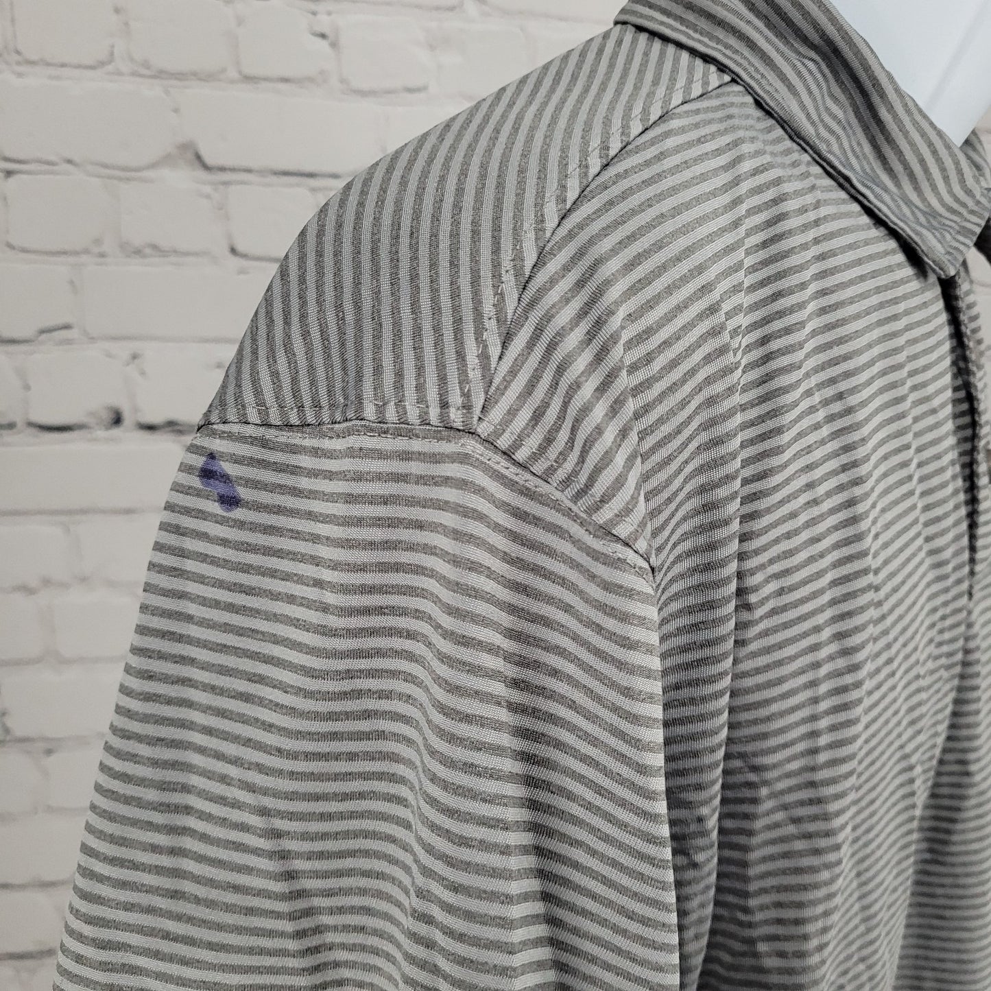 Whataburger Grey Striped Embroidered Logos Buttoned Short Sleeve Polo Shirt XL