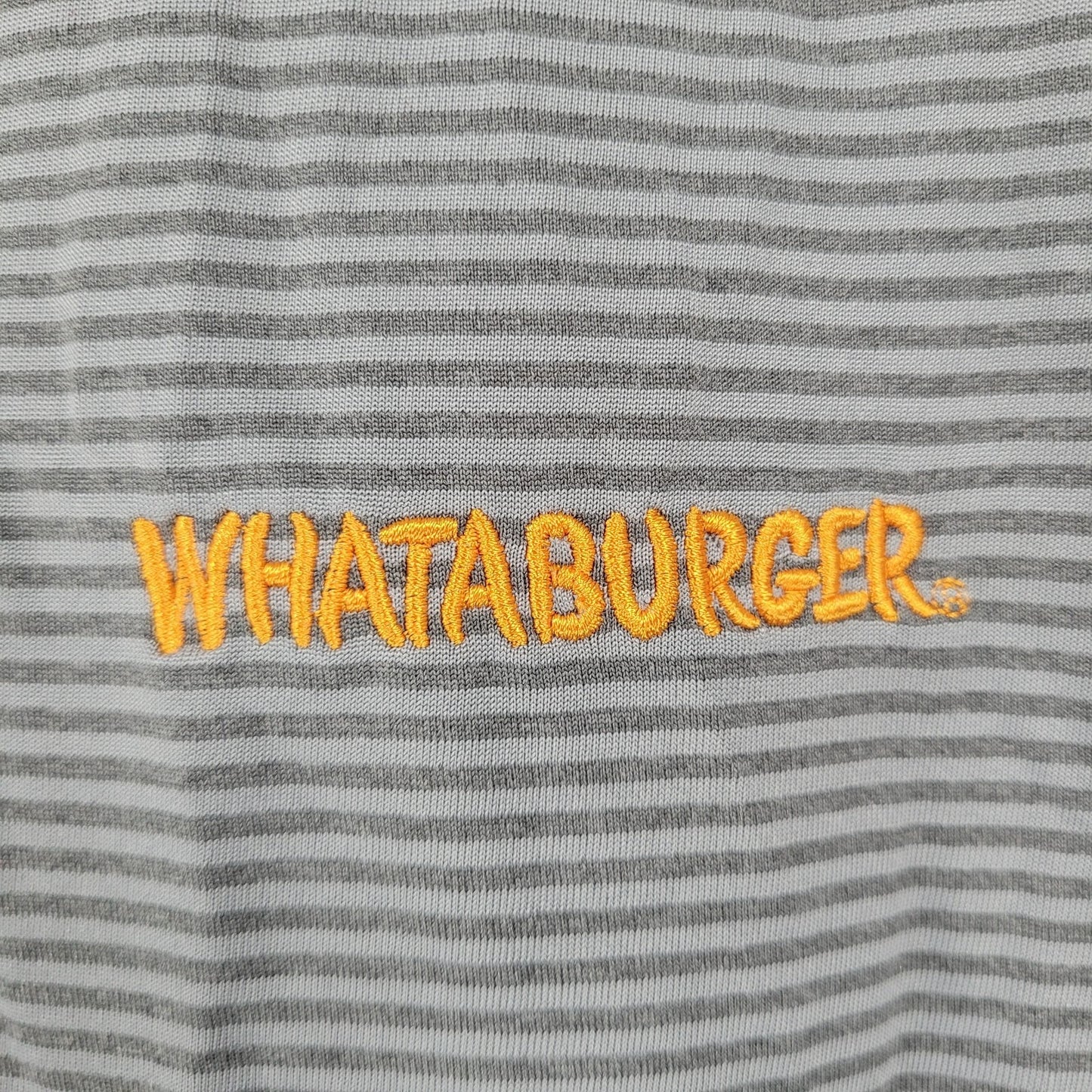 Whataburger Grey Striped Embroidered Logos Buttoned Short Sleeve Polo Shirt XL