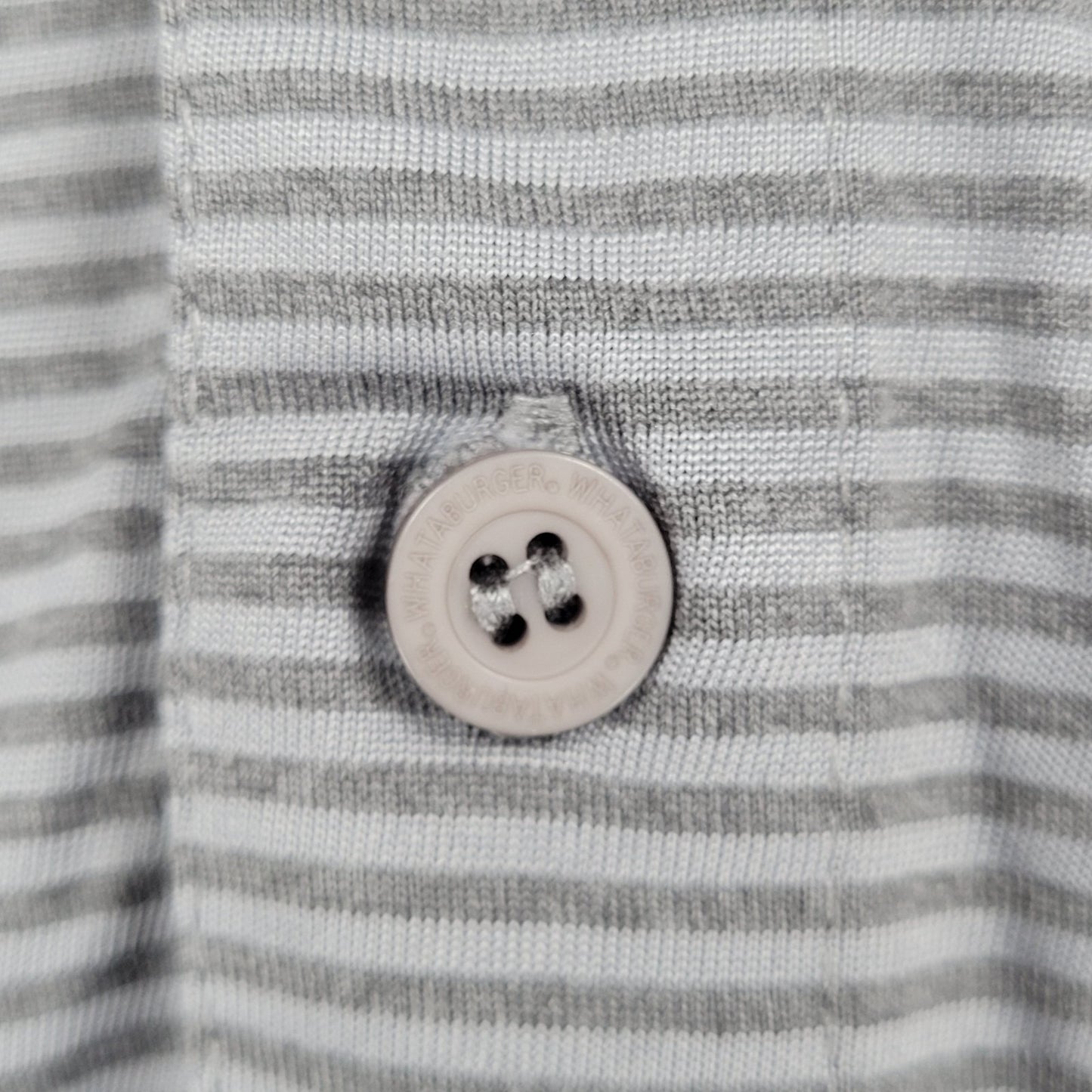 Whataburger Grey Striped Embroidered Logos Buttoned Short Sleeve Polo Shirt XL
