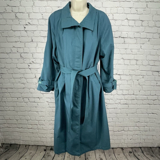 VTG Bryant Park Teal Blue Long Overcoat Lined Belted Insulated Pockets Poland XL