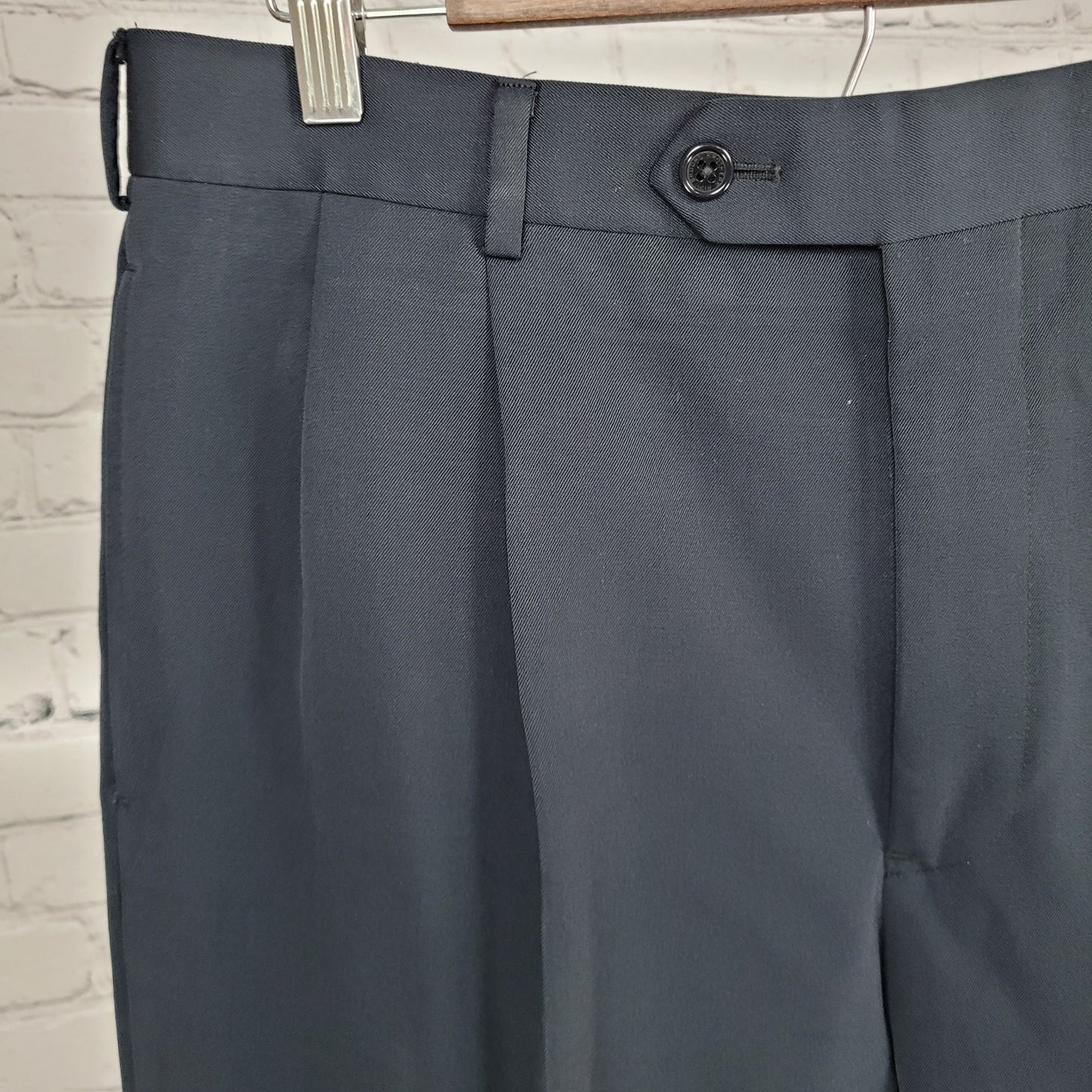 Brooks Brothers Navy 100% Wool Pleated Cuffed Straight Dress Pants 34x34 *holes