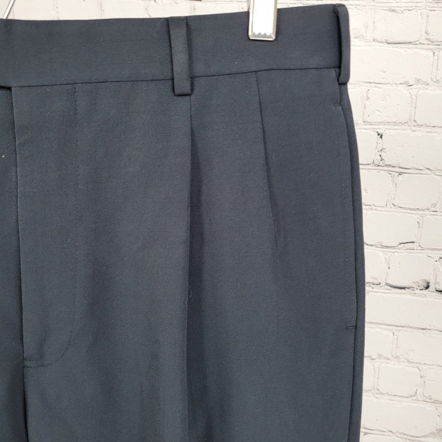 Brooks Brothers Navy 100% Wool Pleated Cuffed Straight Dress Pants 34x34 *holes