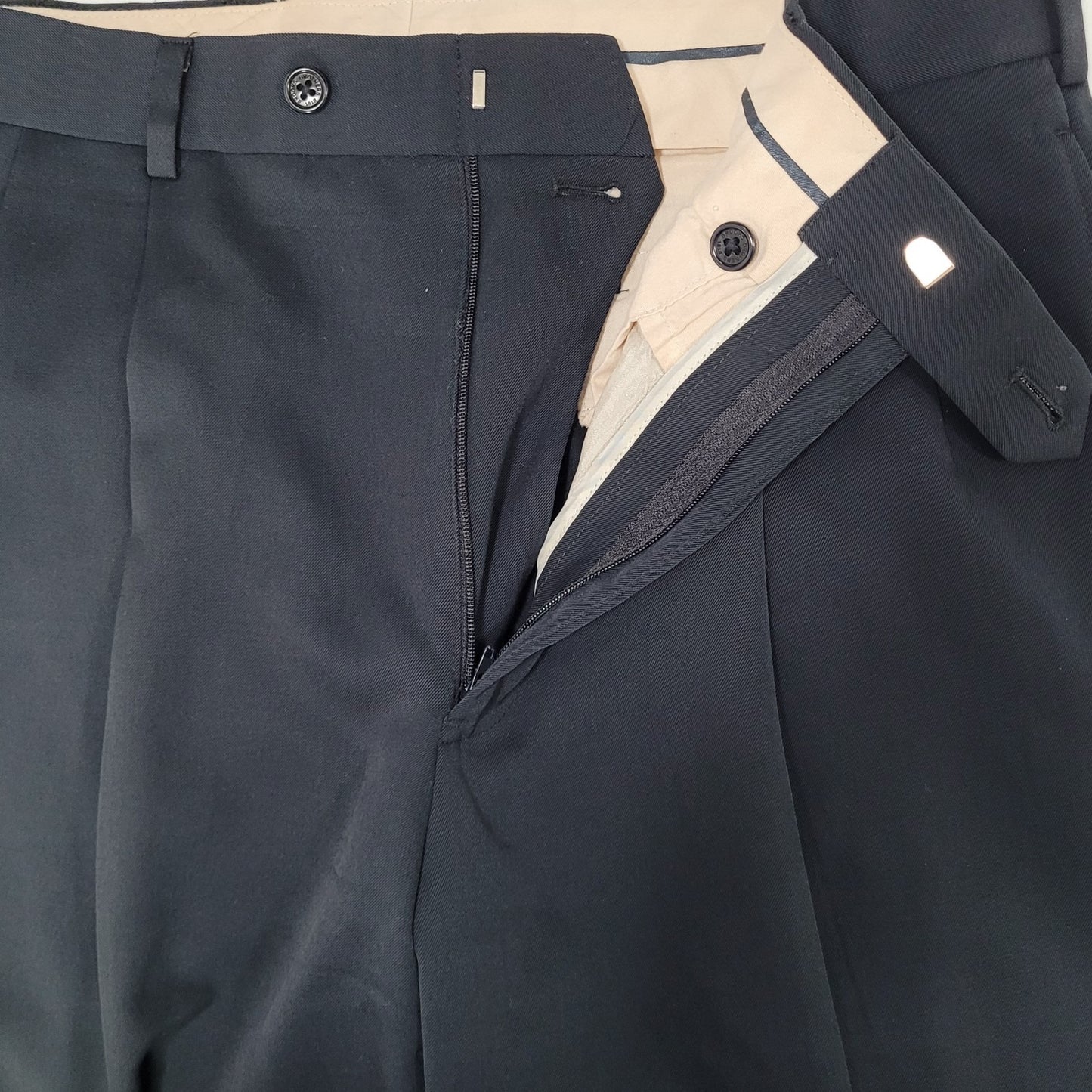 Brooks Brothers Navy 100% Wool Pleated Cuffed Straight Dress Pants 34x34 *holes