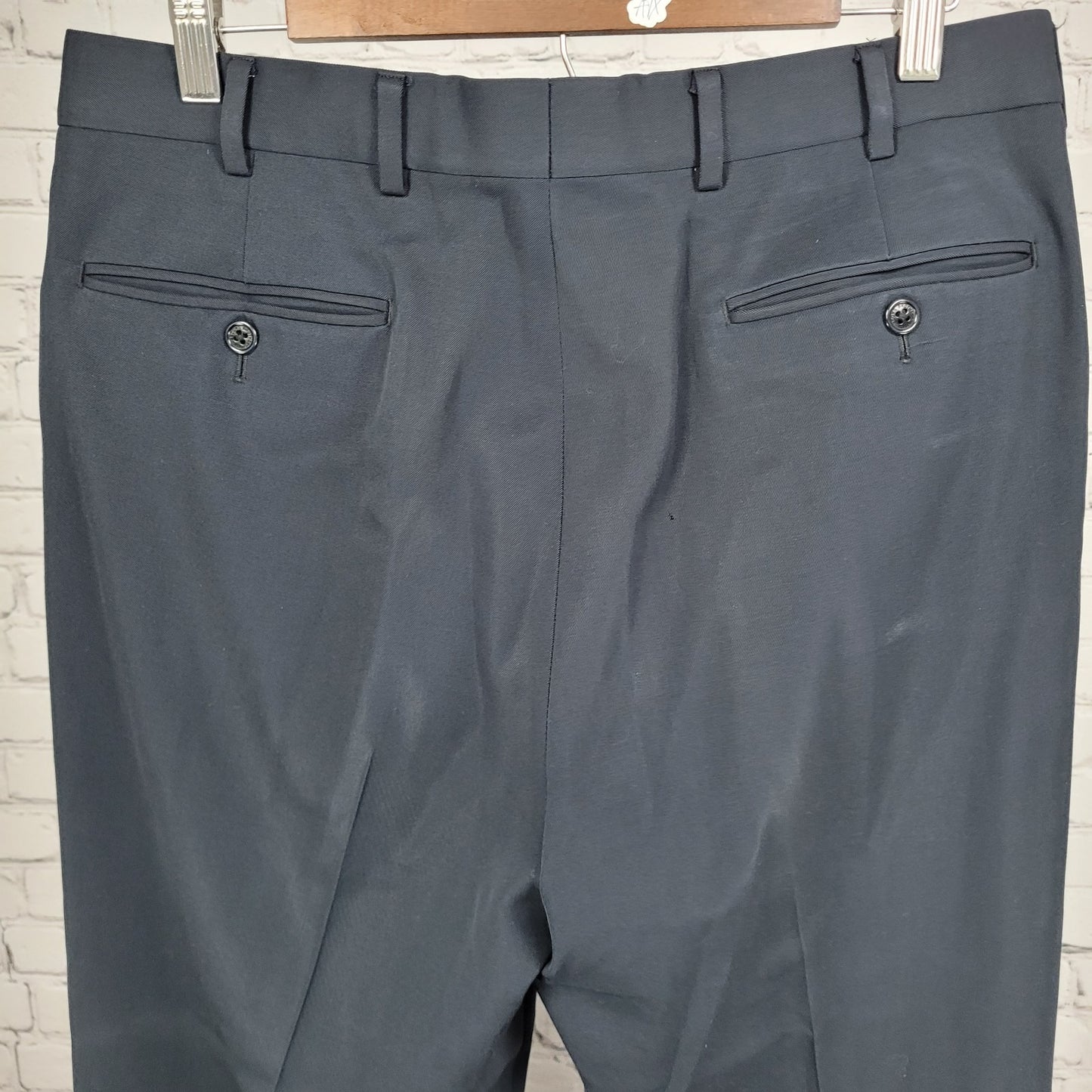 Brooks Brothers Navy 100% Wool Pleated Cuffed Straight Dress Pants 34x34 *holes