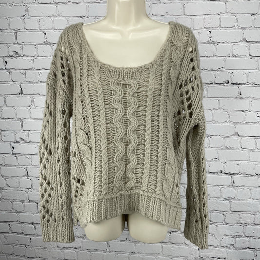 Free People Beige Wool Mohair Blend Oversized Chunky Open Knit Sweater Size XS