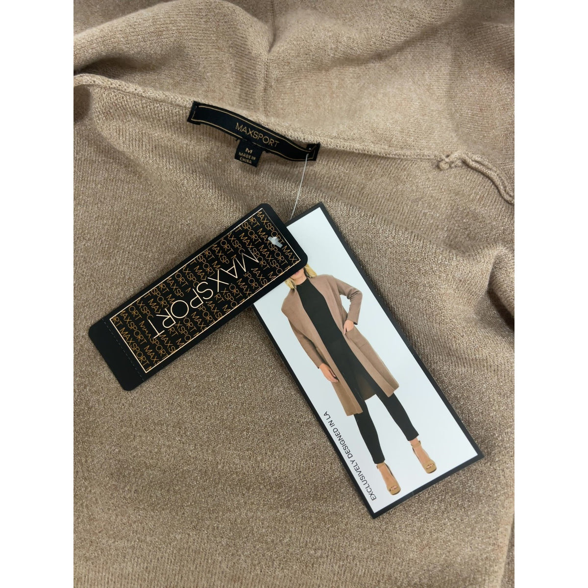 NWT Maxsport Sand Tan Shawl Collar Open Front Long Duster Cardigan Sweater M