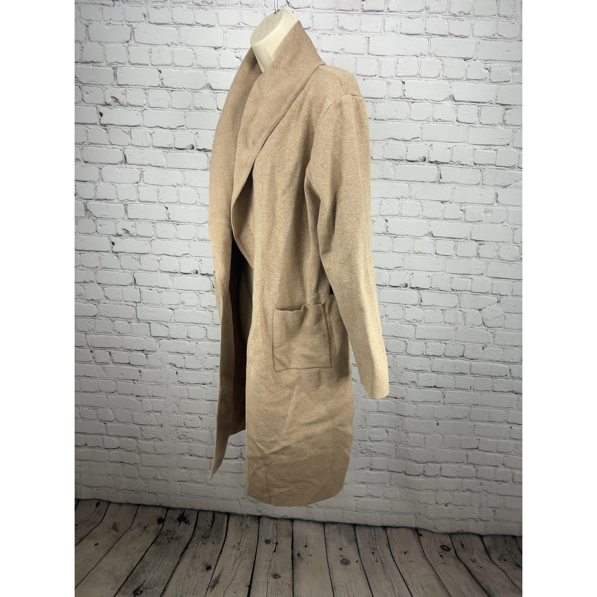 NWT Maxsport Sand Tan Shawl Collar Open Front Long Duster Cardigan Sweater M