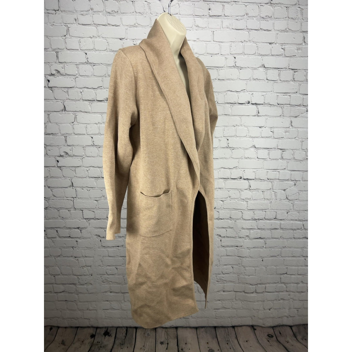 NWT Maxsport Sand Tan Shawl Collar Open Front Long Duster Cardigan Sweater M